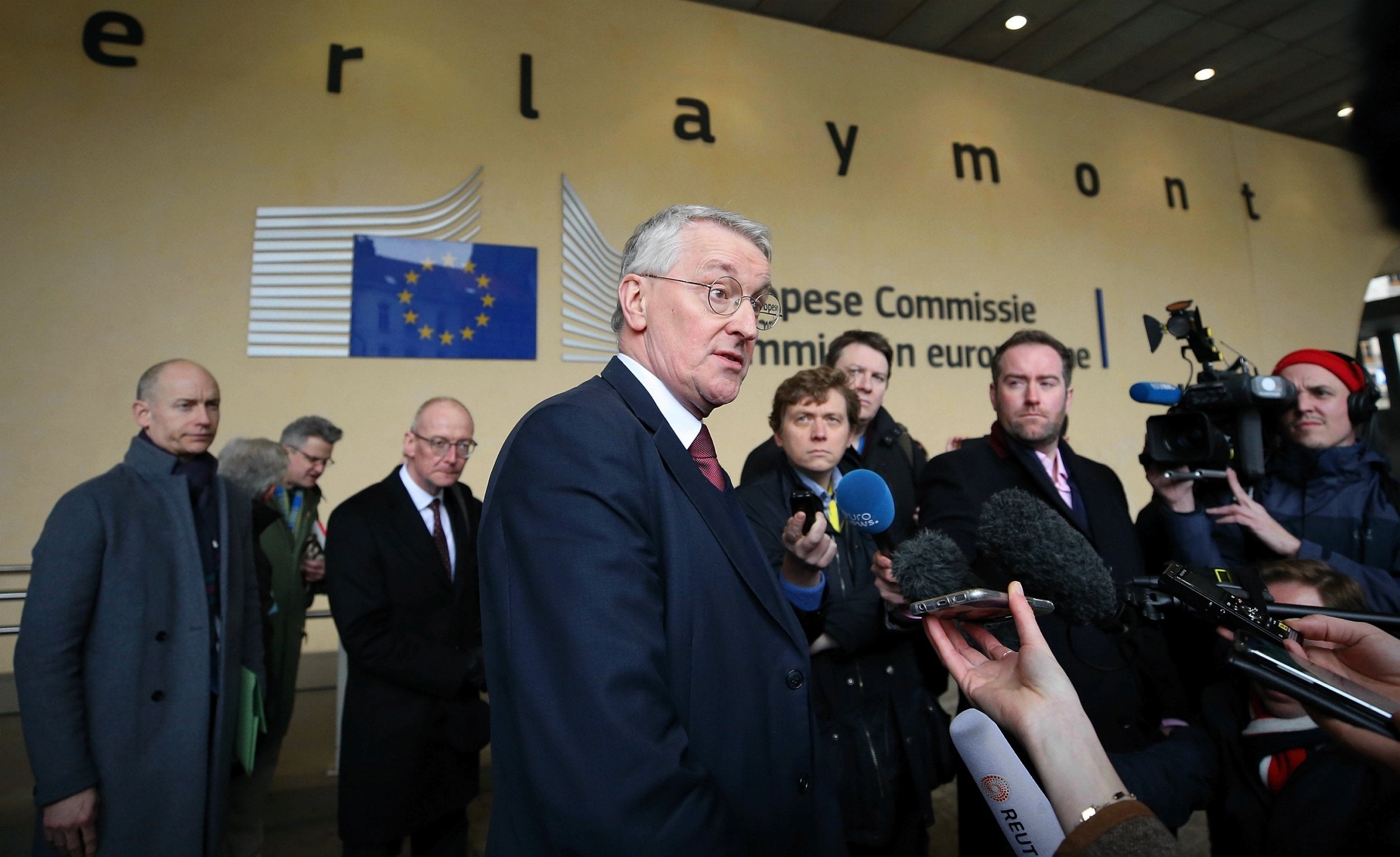 Labour MP Hilary Benn speaks to media after a meeting with the secretary general of the European Commission, Martin Selmayr (Getty)