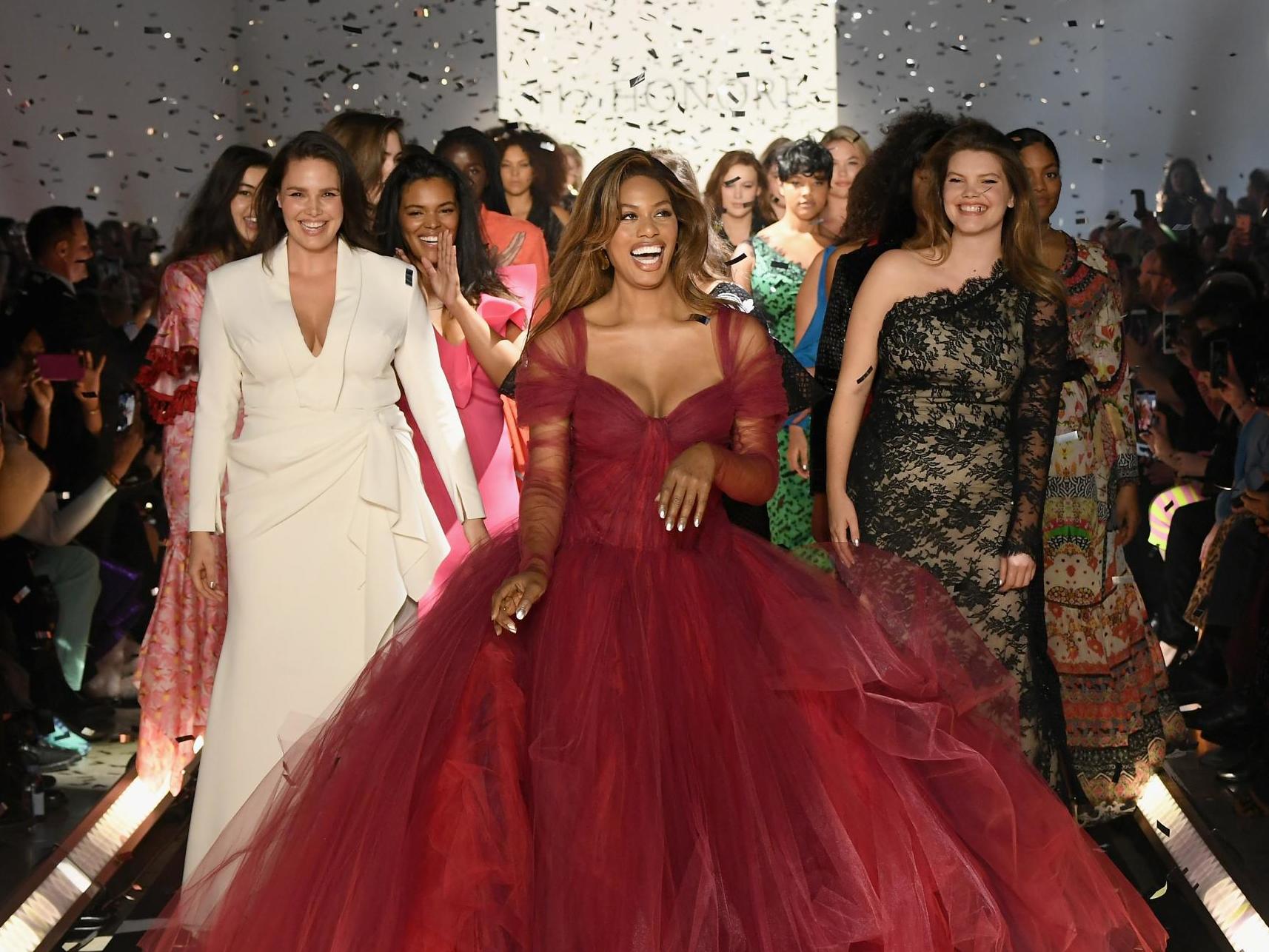 Laverne Cox walks the runway on Wednesday for the 11 Honore fashion show finale during New York Fashion Week