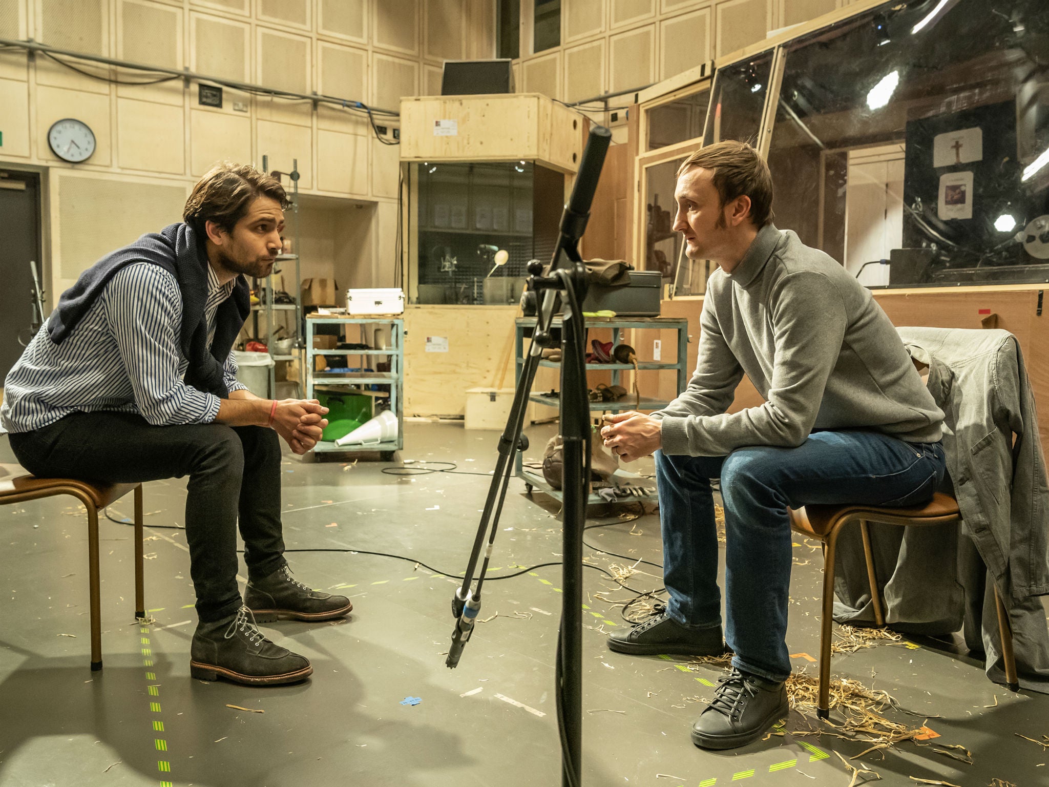 Luke Pasqualino and Tom Brooke in rehearsals for ‘Berberian Sound Studio’