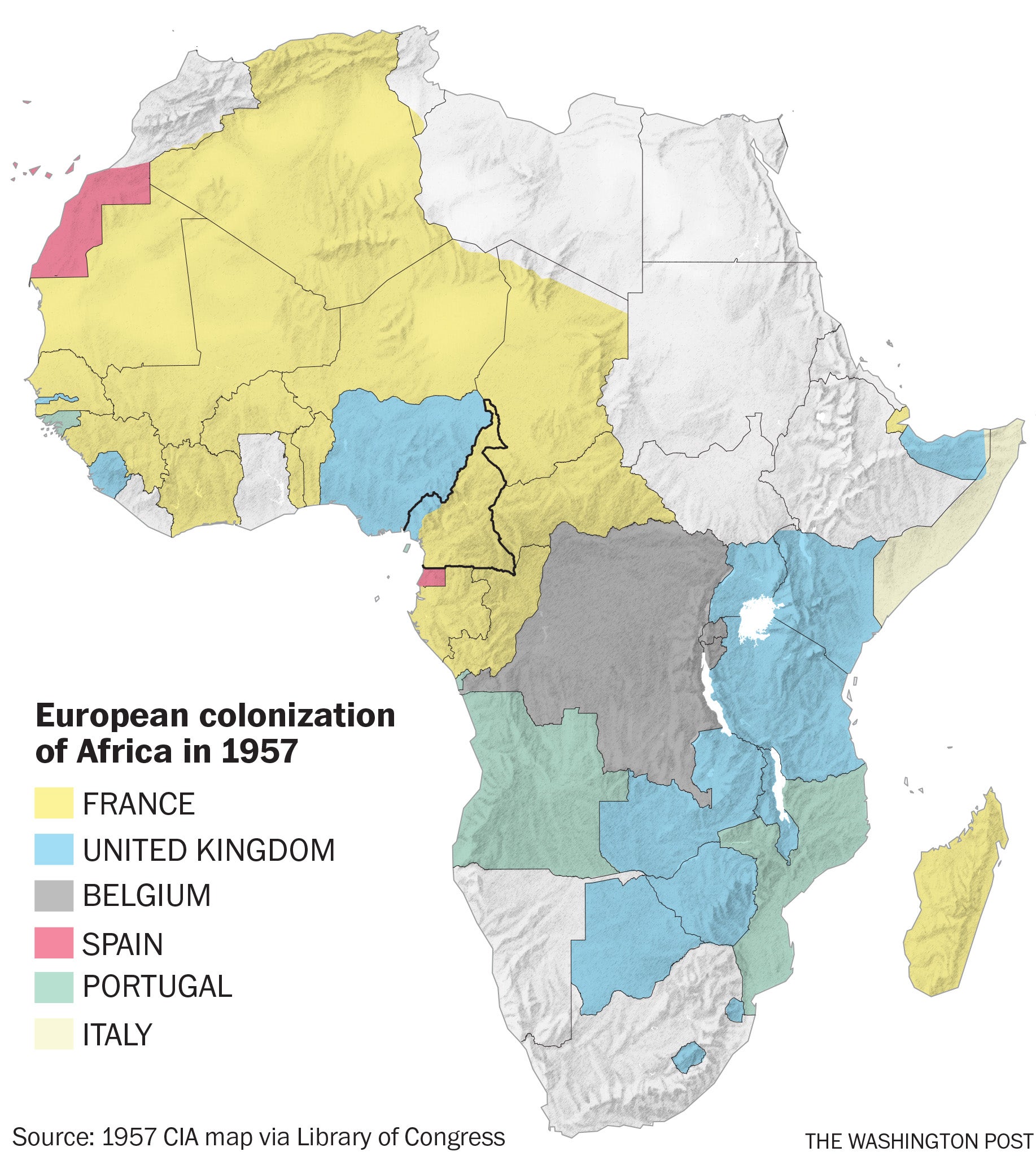 A map showing the European colonization of Africa in 1957