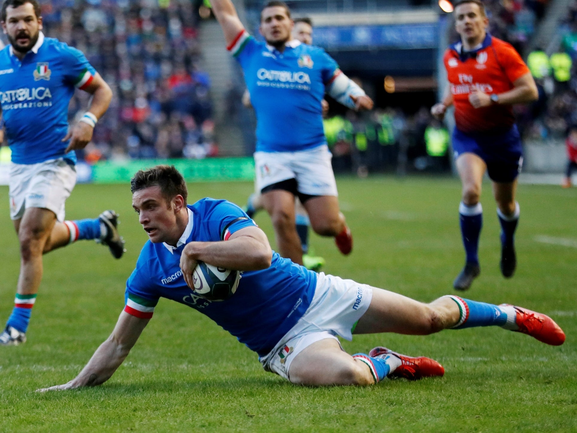 Rattled opposite man Adams with a soaring catch that put Italy on the front foot in the first half.