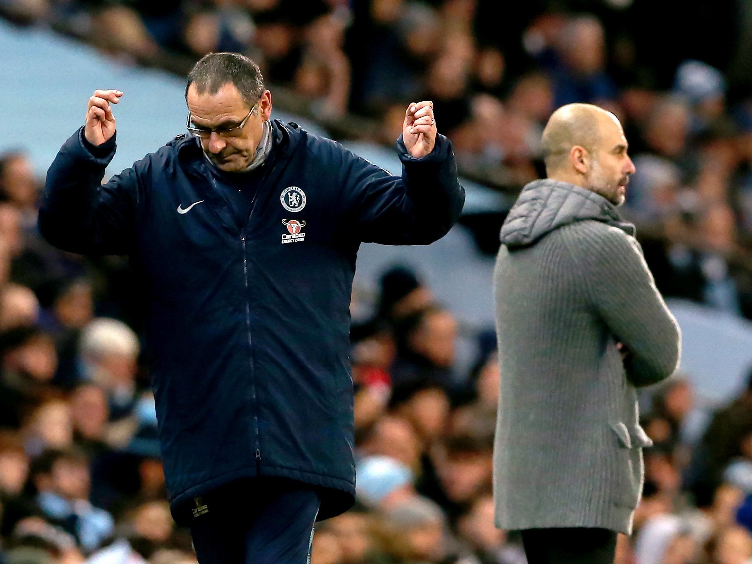 Maurizio Sarri appears frustrated as Chelsea go down vs Man City