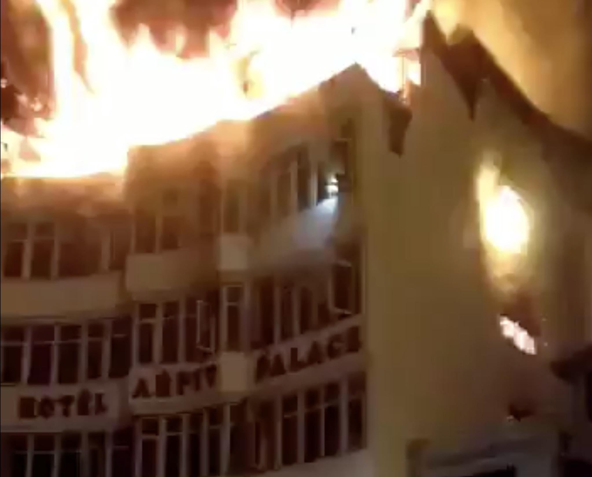 Fire spread to engulf the whole top floor of the Hotel Arpit Palace in Karol Bagh, Delhi