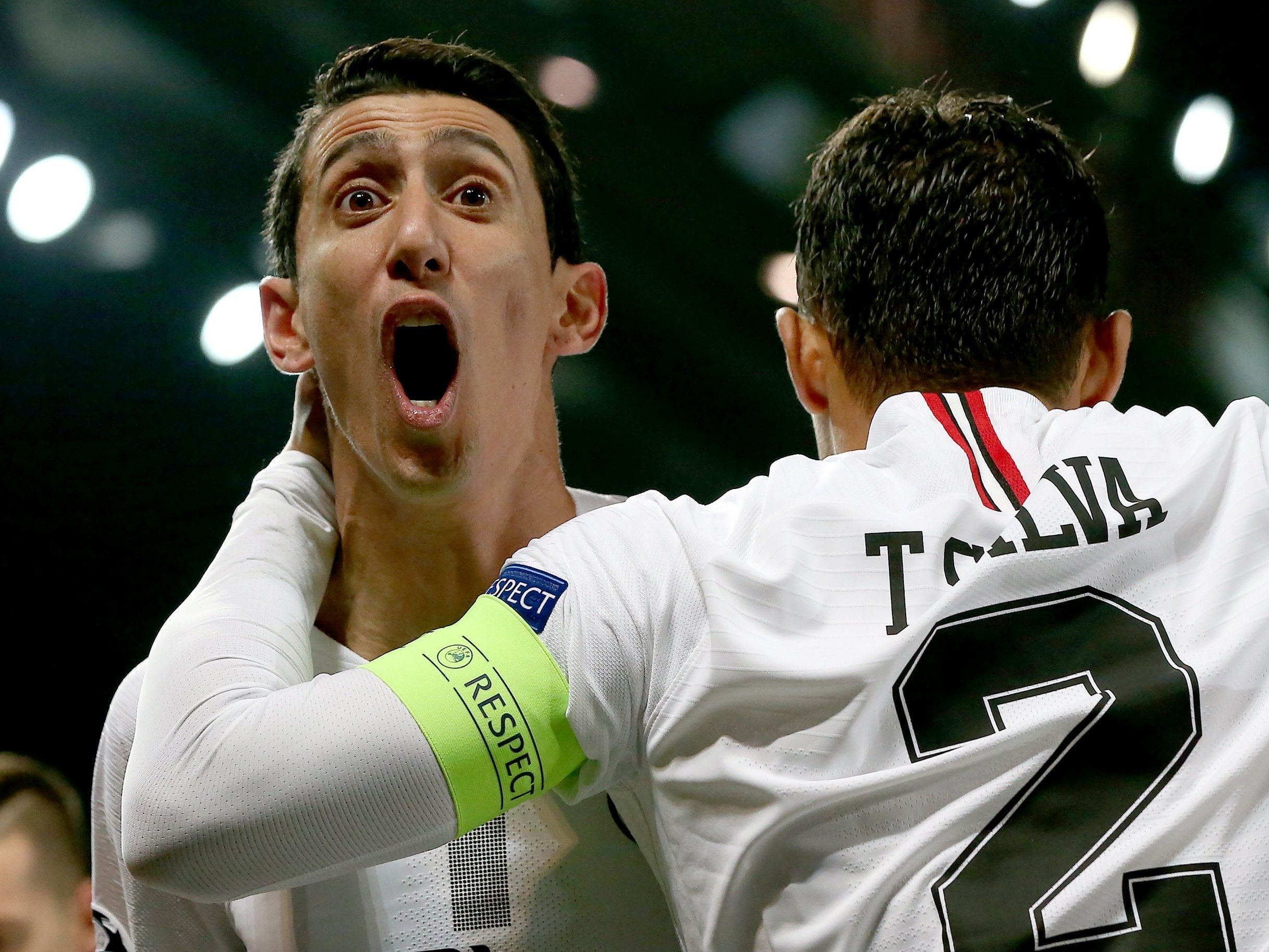 Paris Saint Germain’s Angel Di Maria reacts