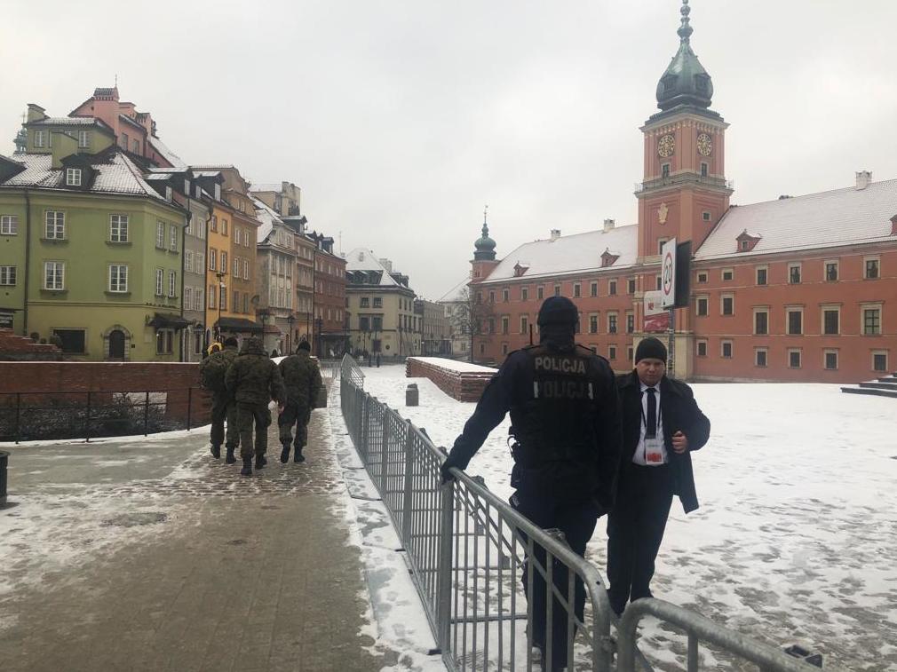 Tight security outside the Royal Castle in the old city of Warsaw ahead of the summit