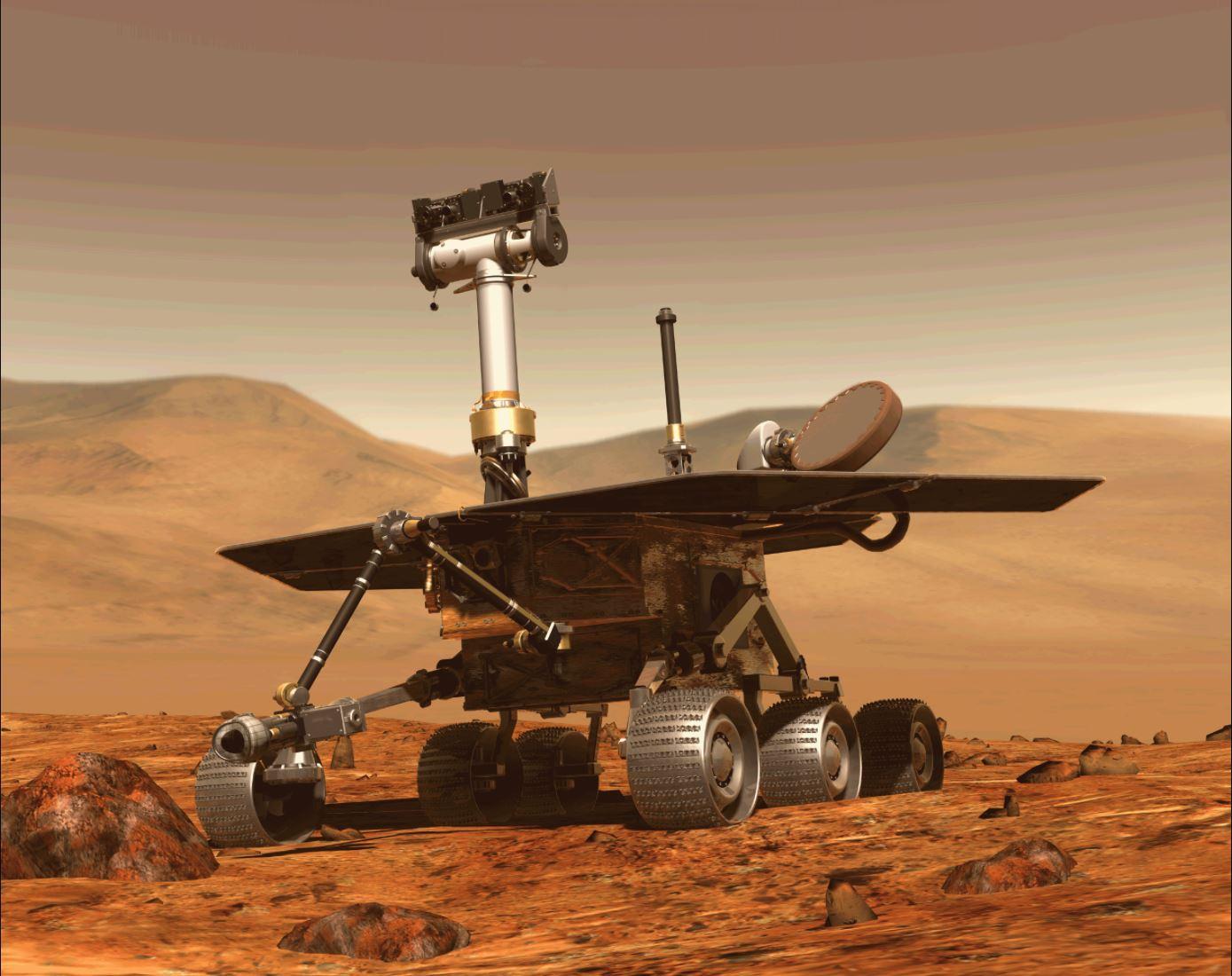 This file computer generated image obtained on August 31, 2018 shows the Opportunity rover of NASA part of the Mars planet exploration program