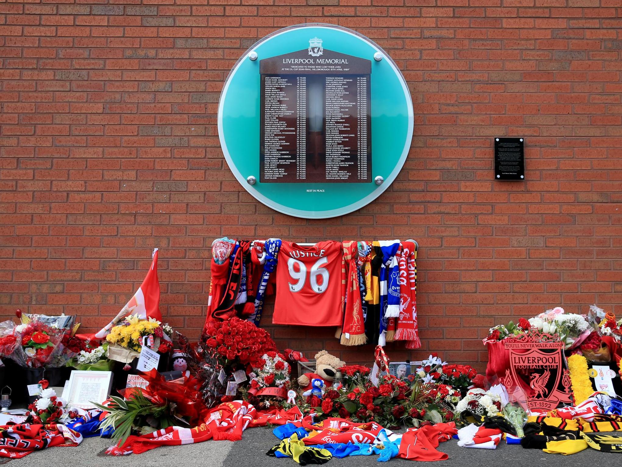 A memorial plaque to those who lost their lives in the Hillsborough Disaster, outside Anfield (file photo)