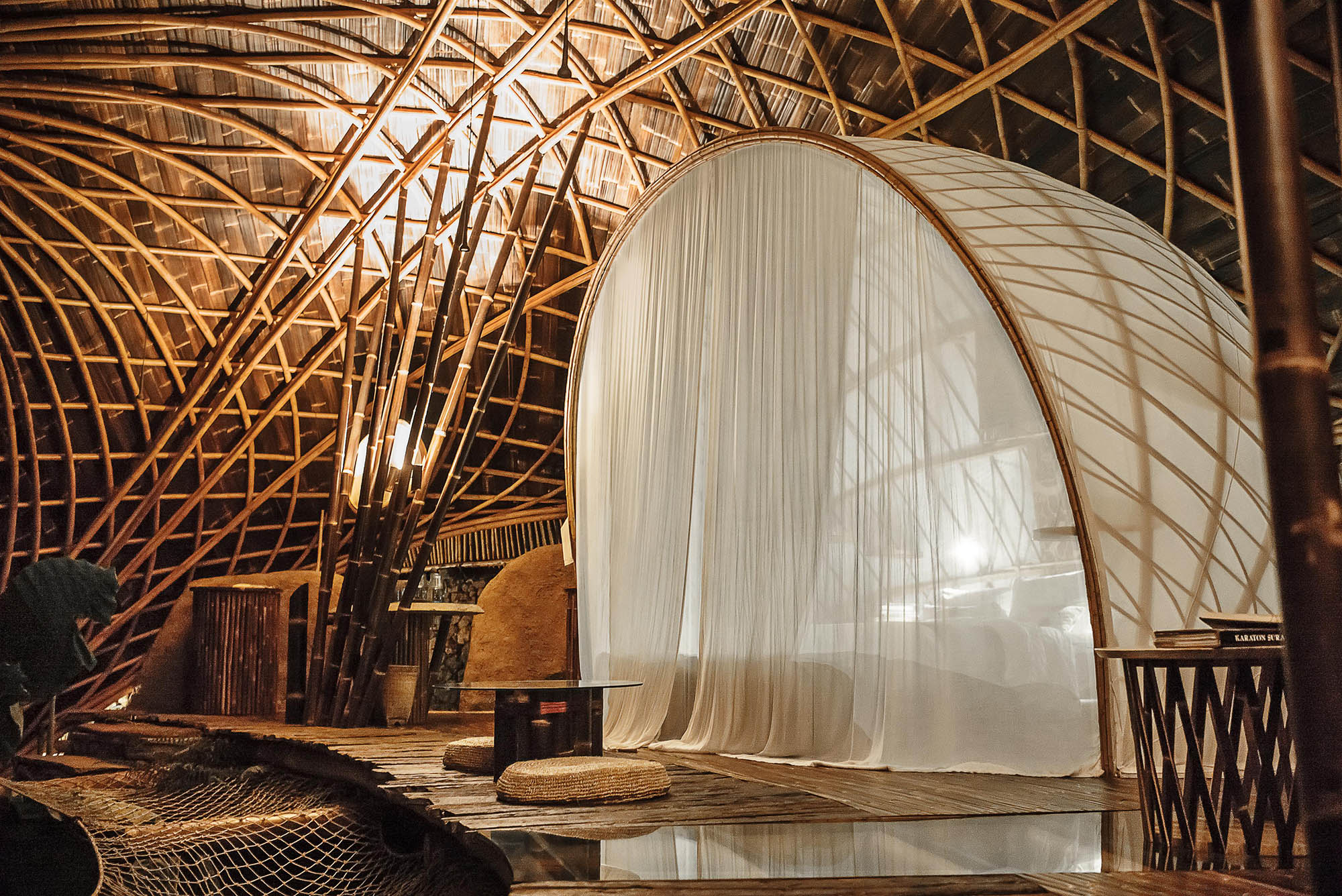 A bamboo 'moon bed' at Bambu Indah