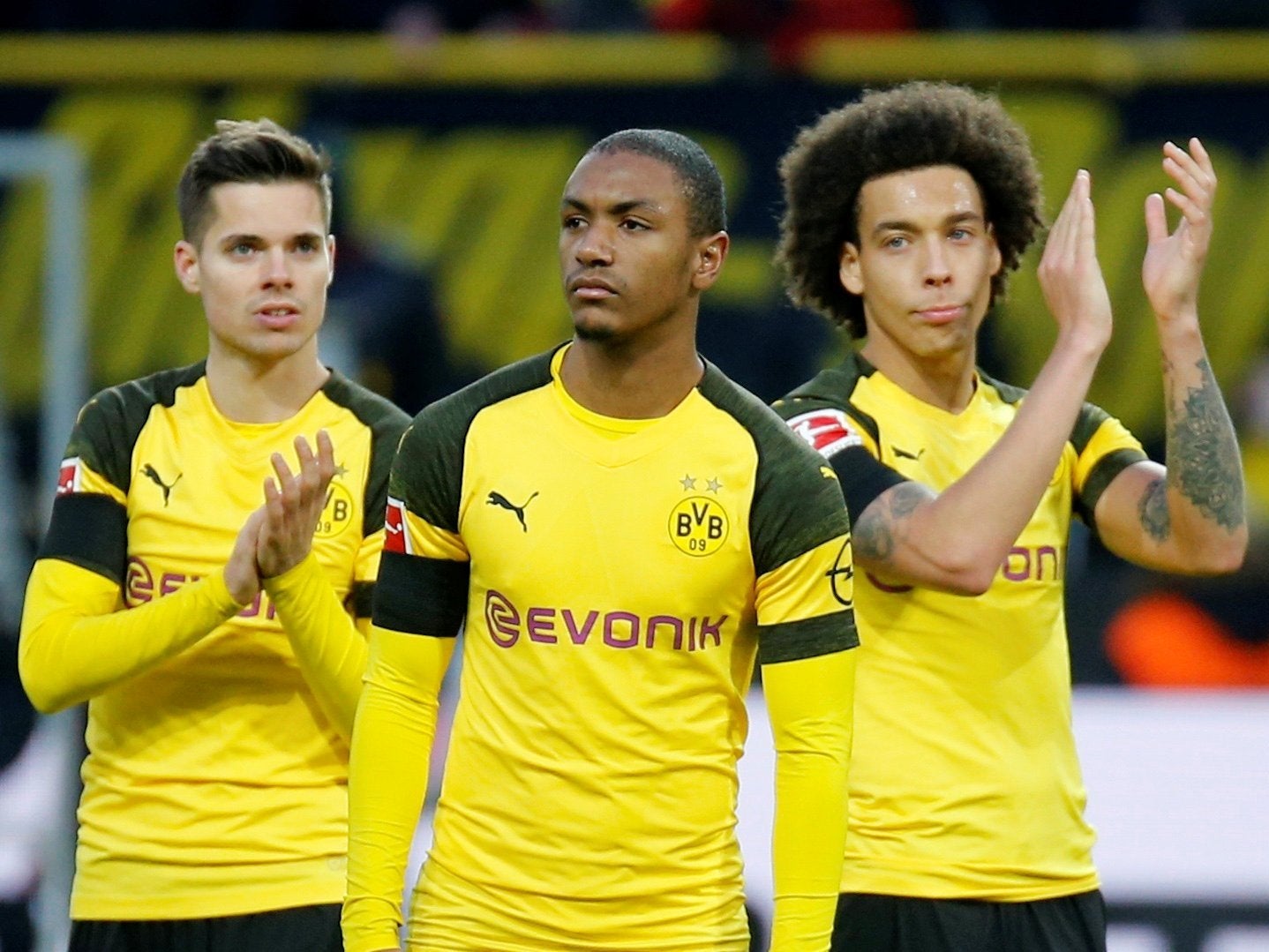 A dejected Borussia Dortmund react after defeat to Spurs