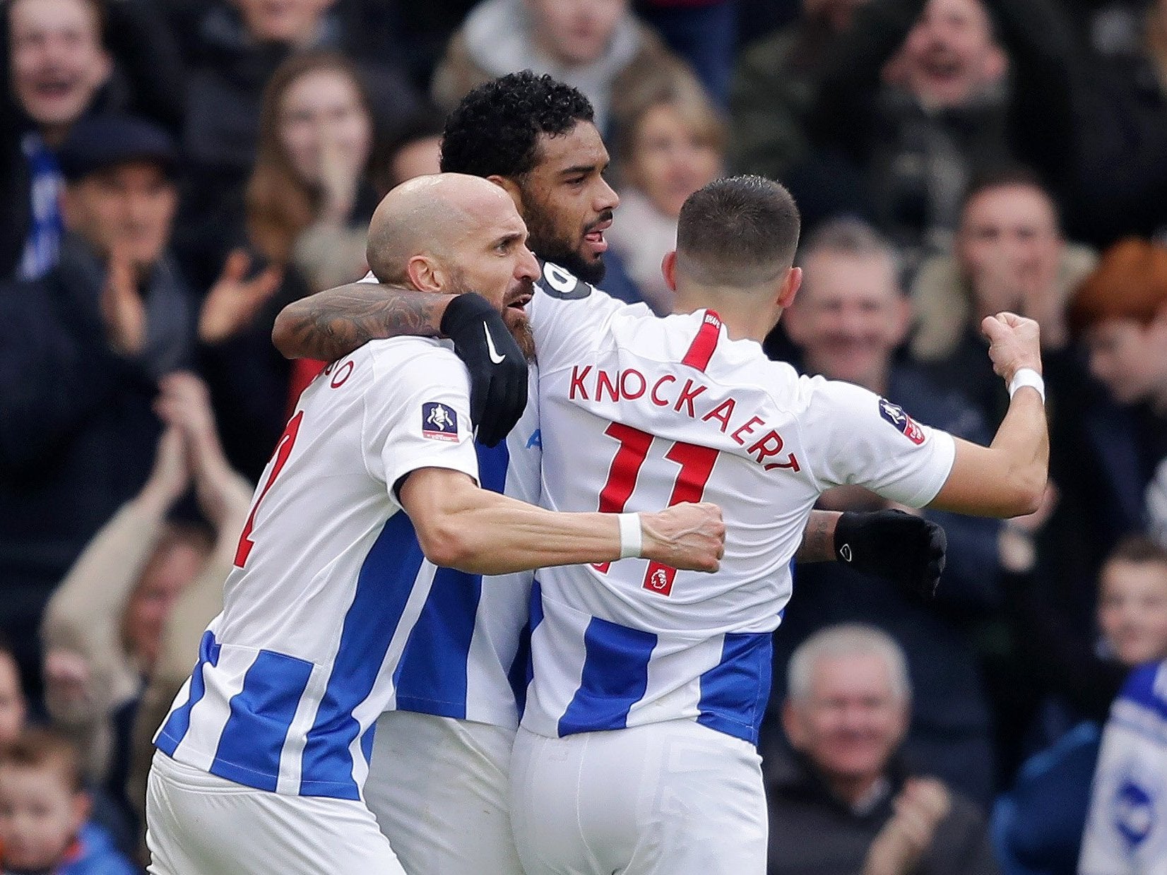 Jurgen Locadia of Brighton and Hove Albion celebrates after scoring