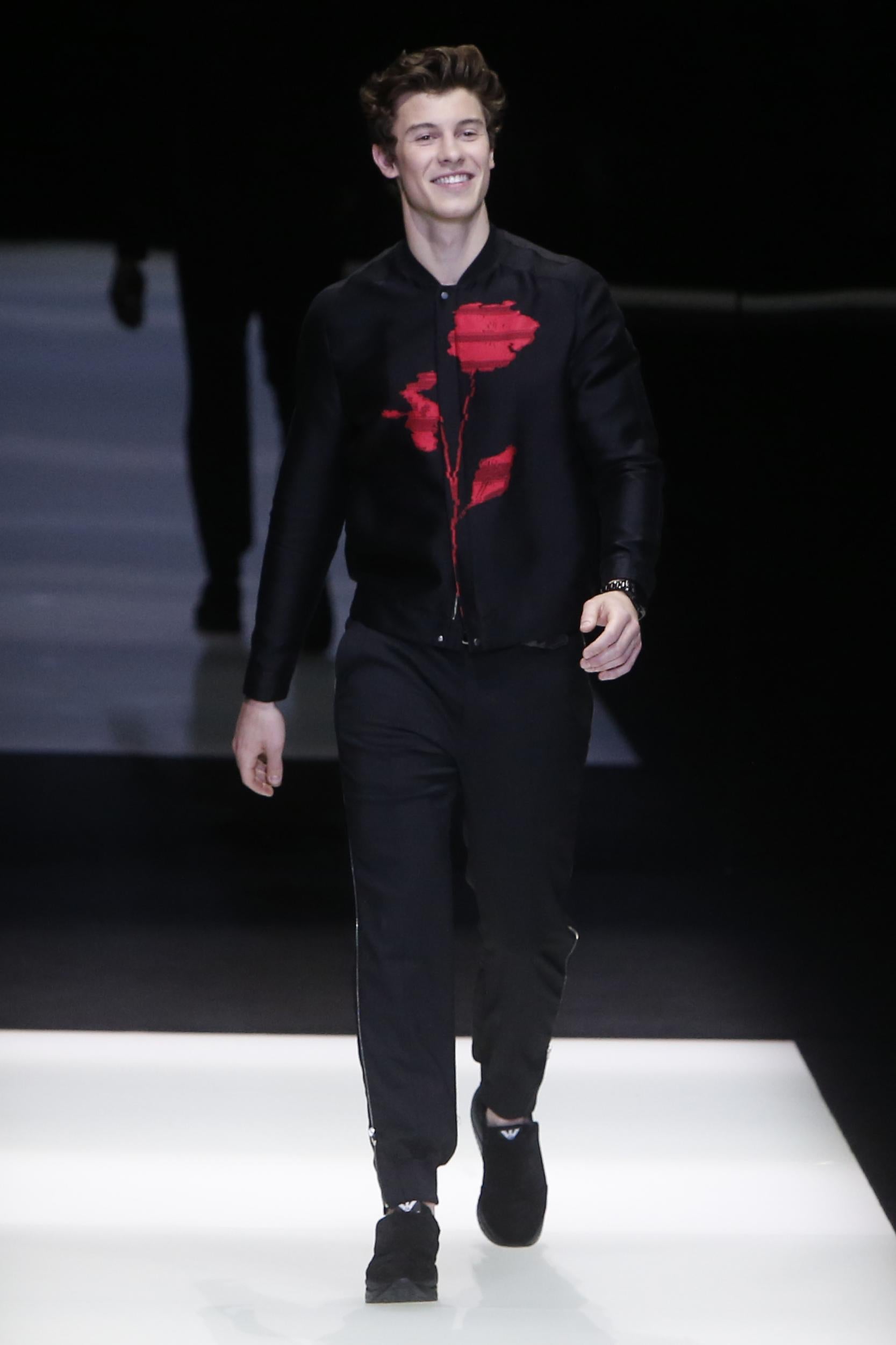 Mendes walks the runway for Emporio Armani's Men's spring/summer 2018 show in Milan