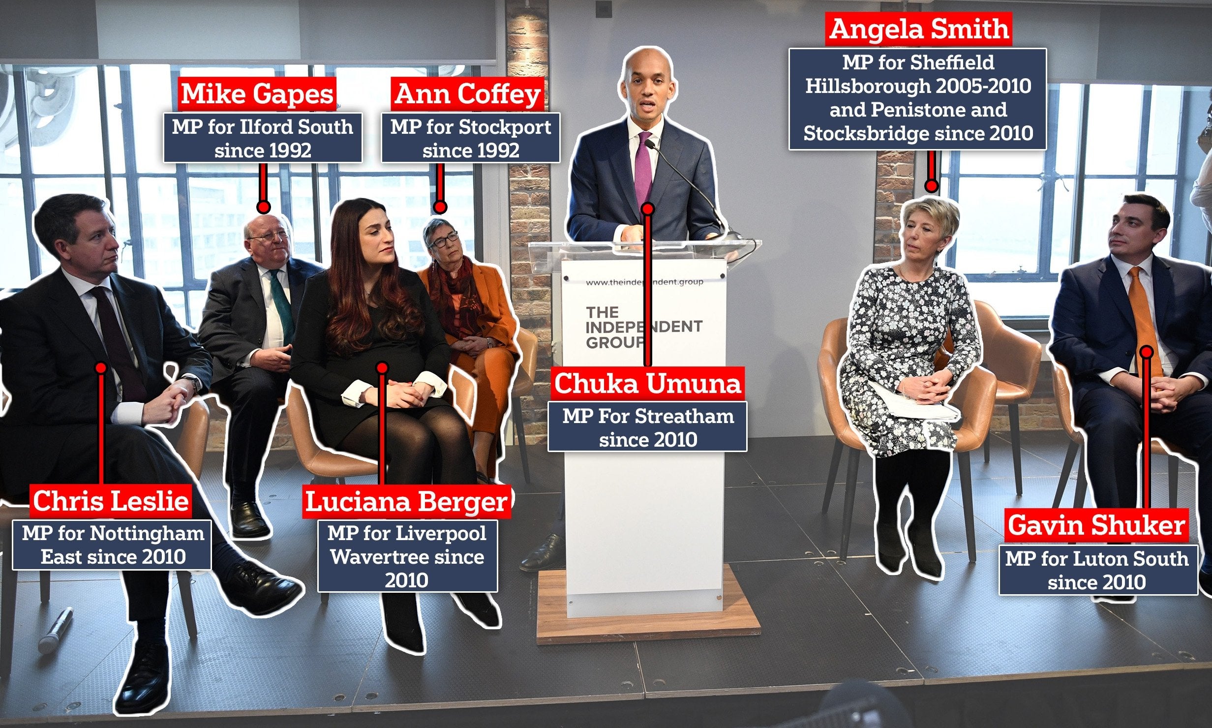 The original seven Labour defectors at Monday’s press conference