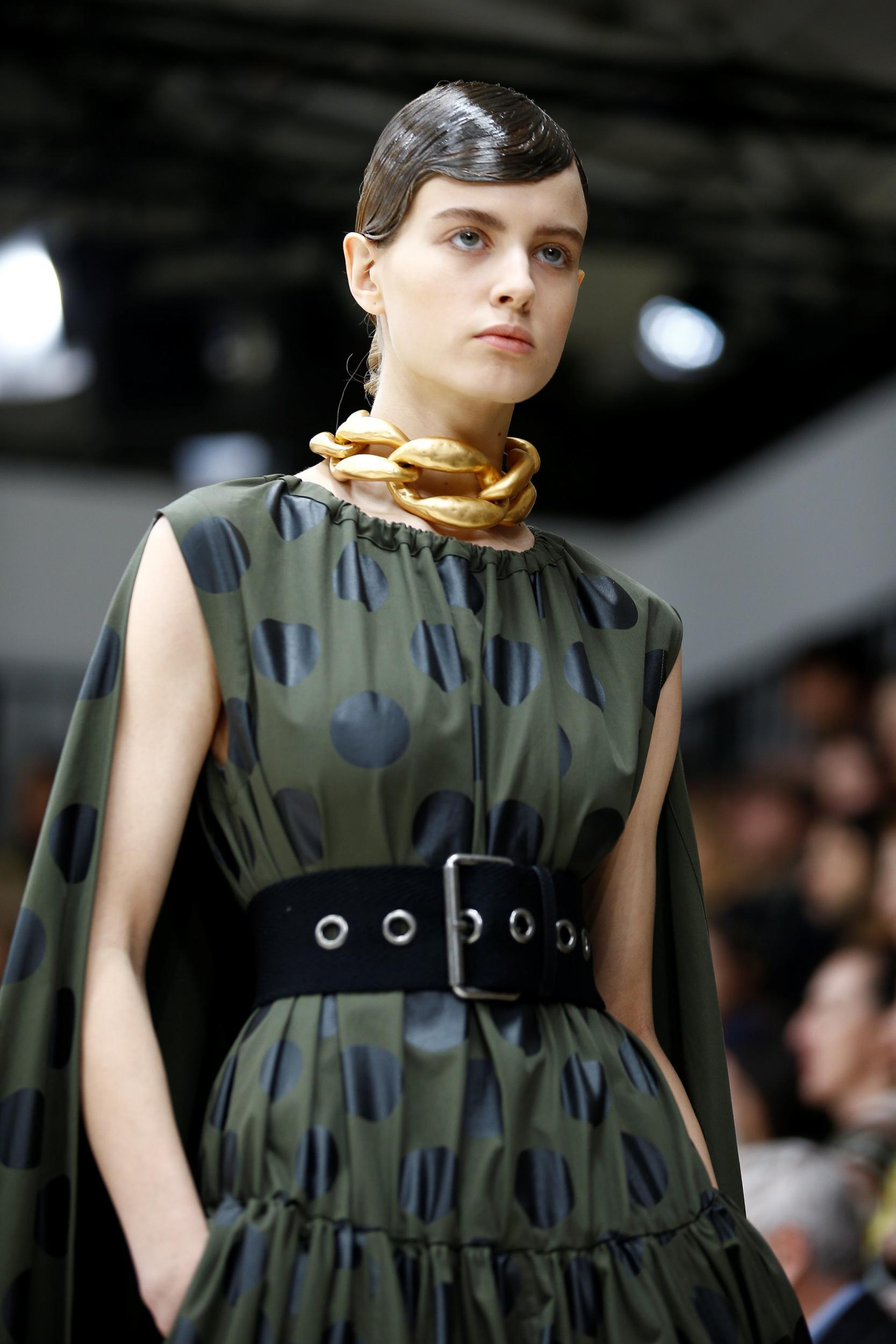 A model presents a creation during the JW Anderson catwalk show at London Fashion Week Women’s A/W19 in London