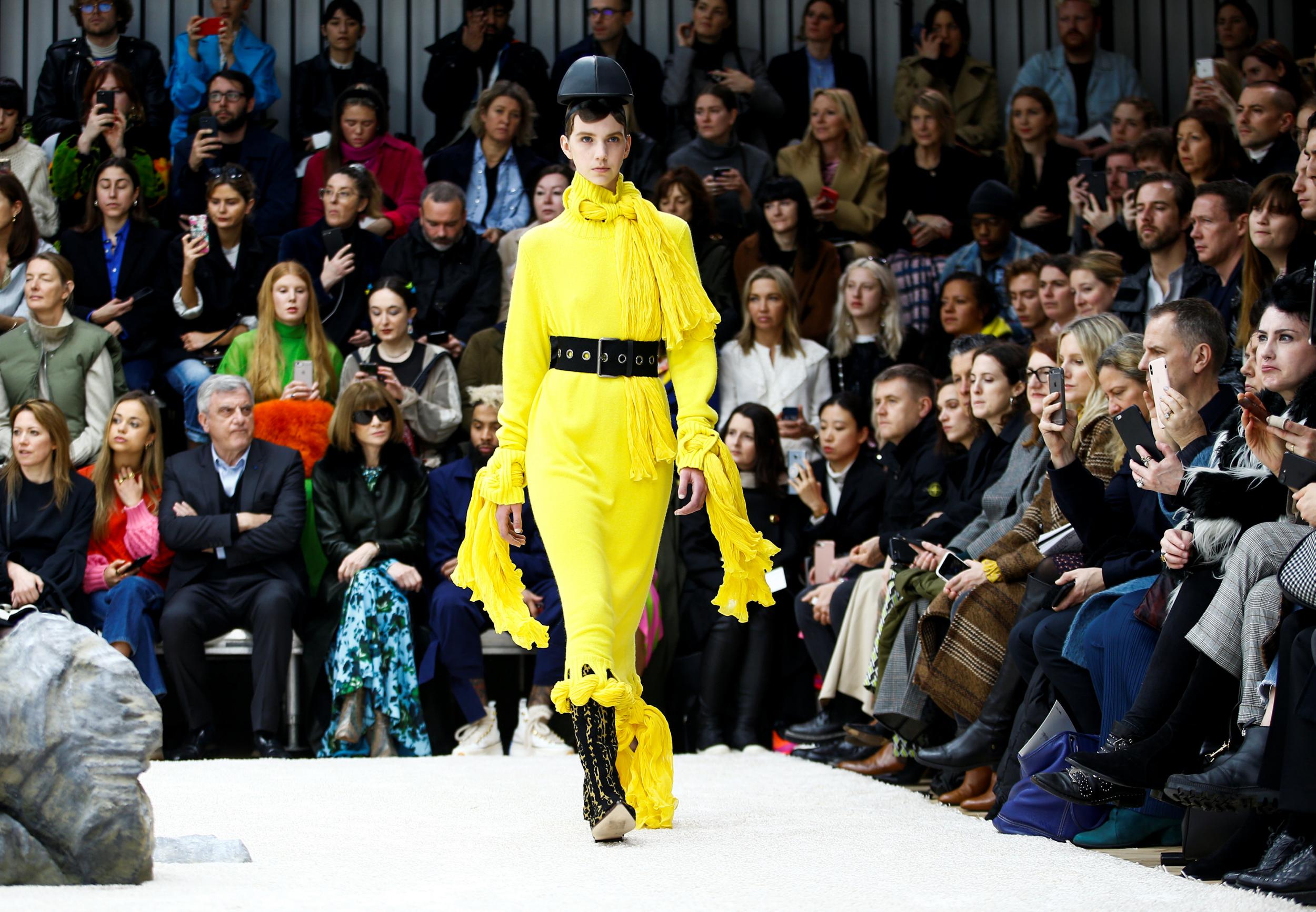 A model presents a creation during the JW Anderson catwalk show at London Fashion Week Women's A/W19 in London