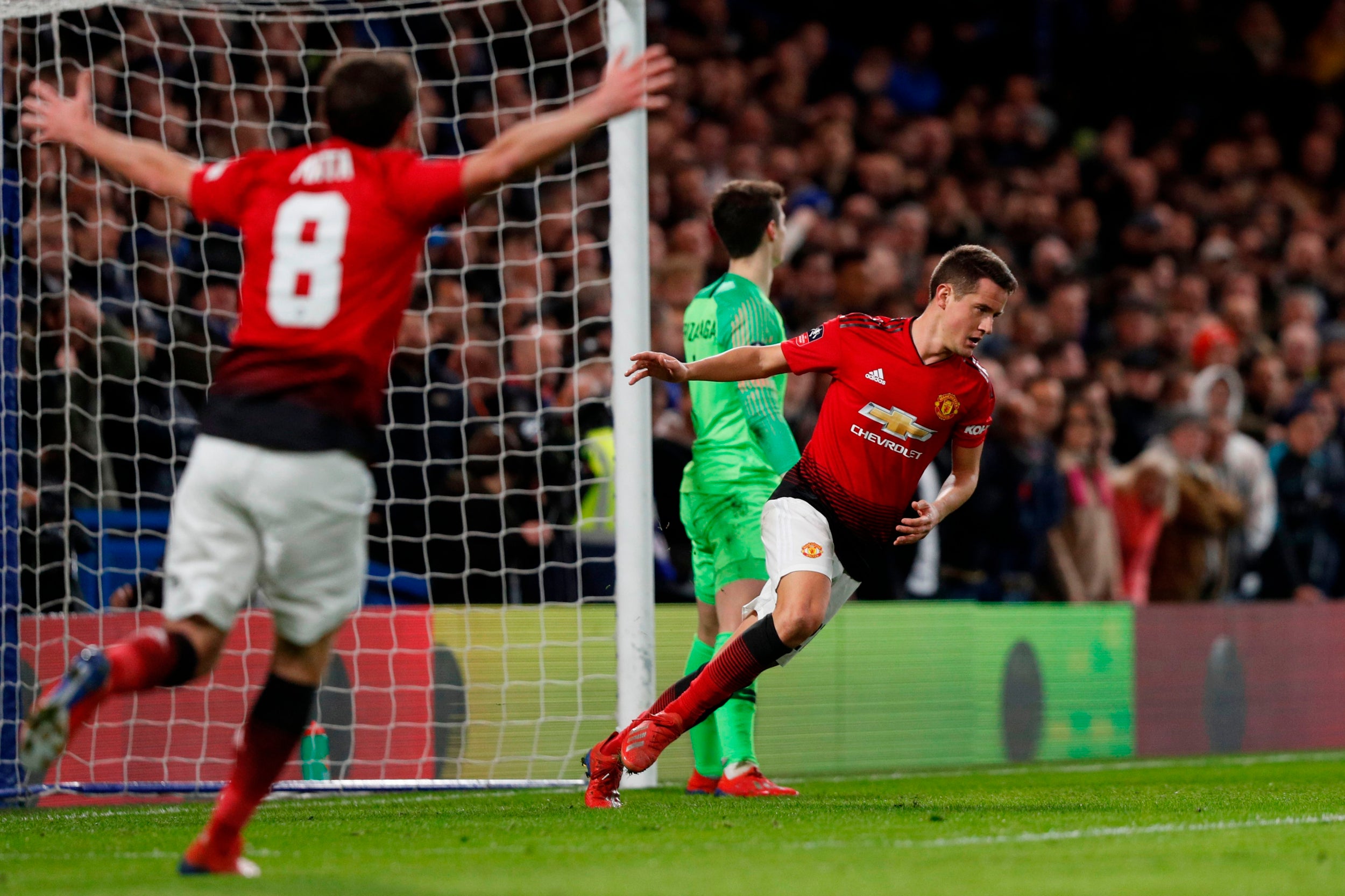 Ander Herrera celebrates scoring the opener