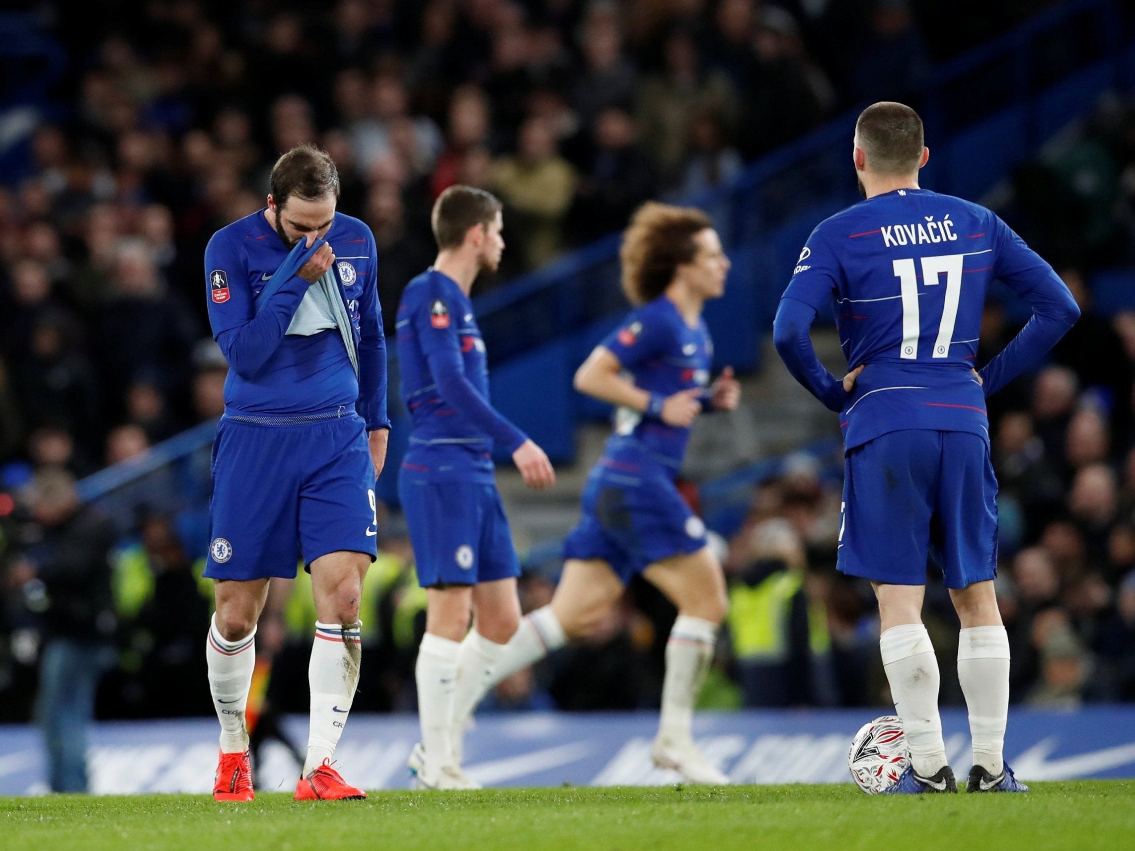 Chelsea’s Gonzalo Higuain, Mateo Kovacic and teammates