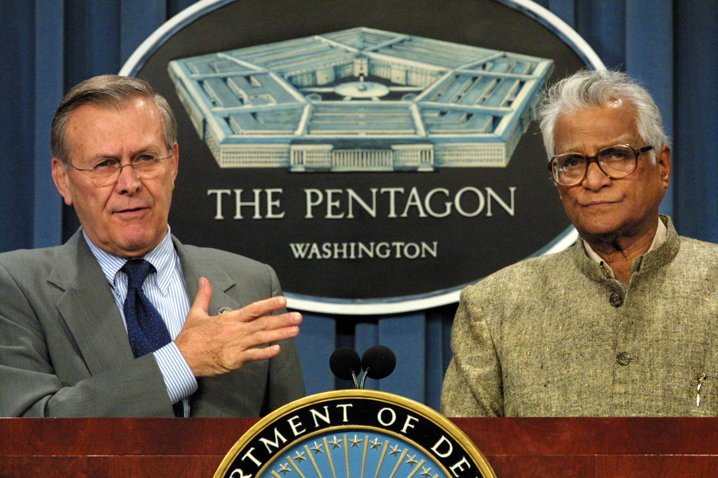 At the Pentagon with Donald Rumsfeld in 2002