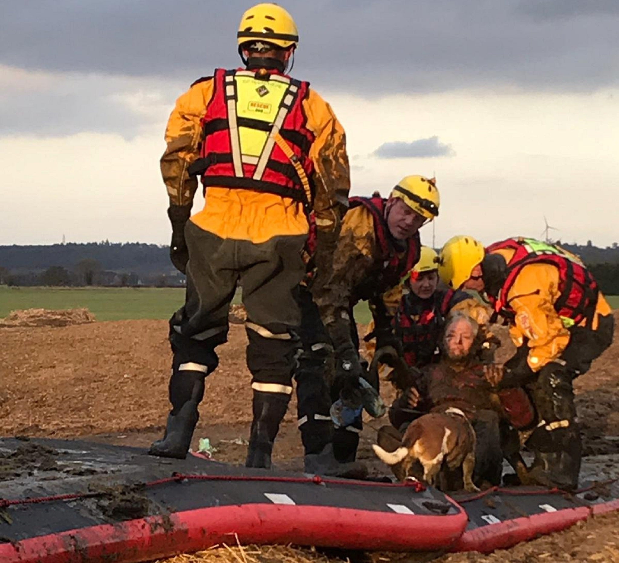 Fire and ambulance crews arrive to rescue Mr Marshall