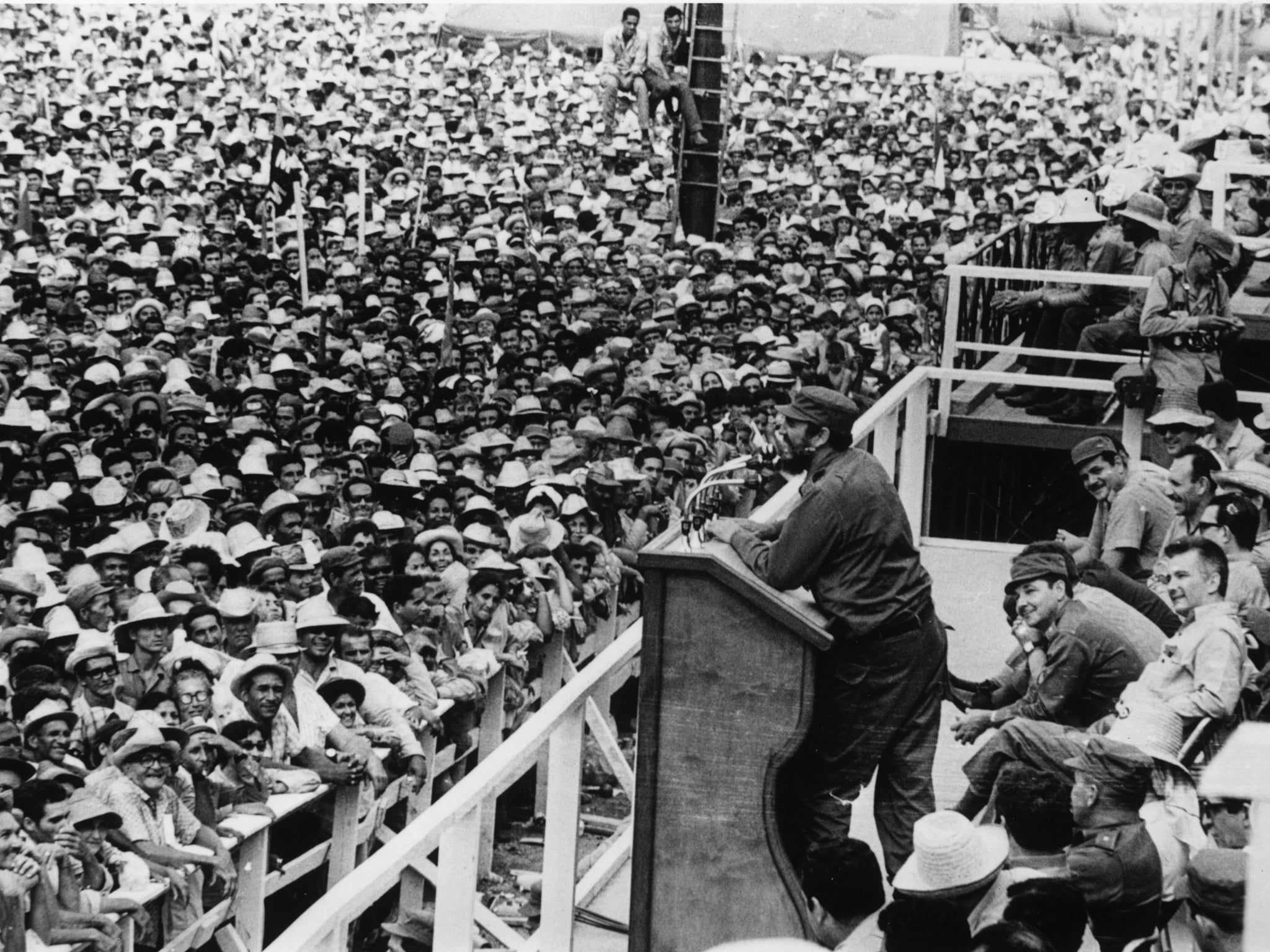 Fidel Castro addresses the crowds at Revolution Square in Havana, in 1965