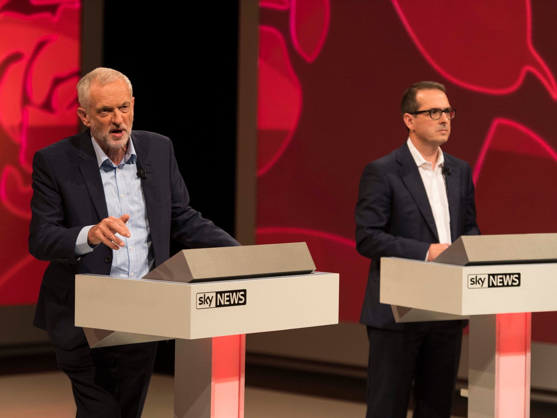 Corbyn faces leadership challenger Owen Smith at a televised hustings in September 2016. The incumbent scored a decisive win at the election