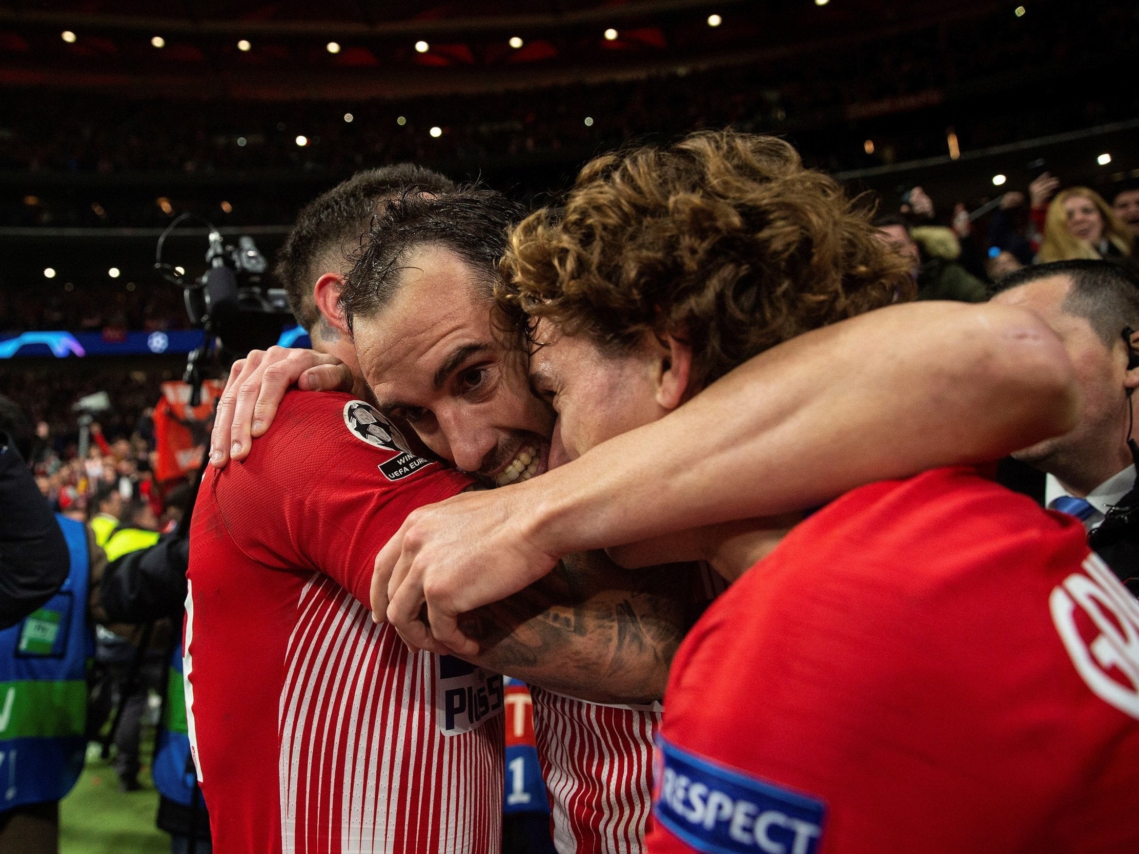 Atletico Madrid celebrate Diego Godin’s goal