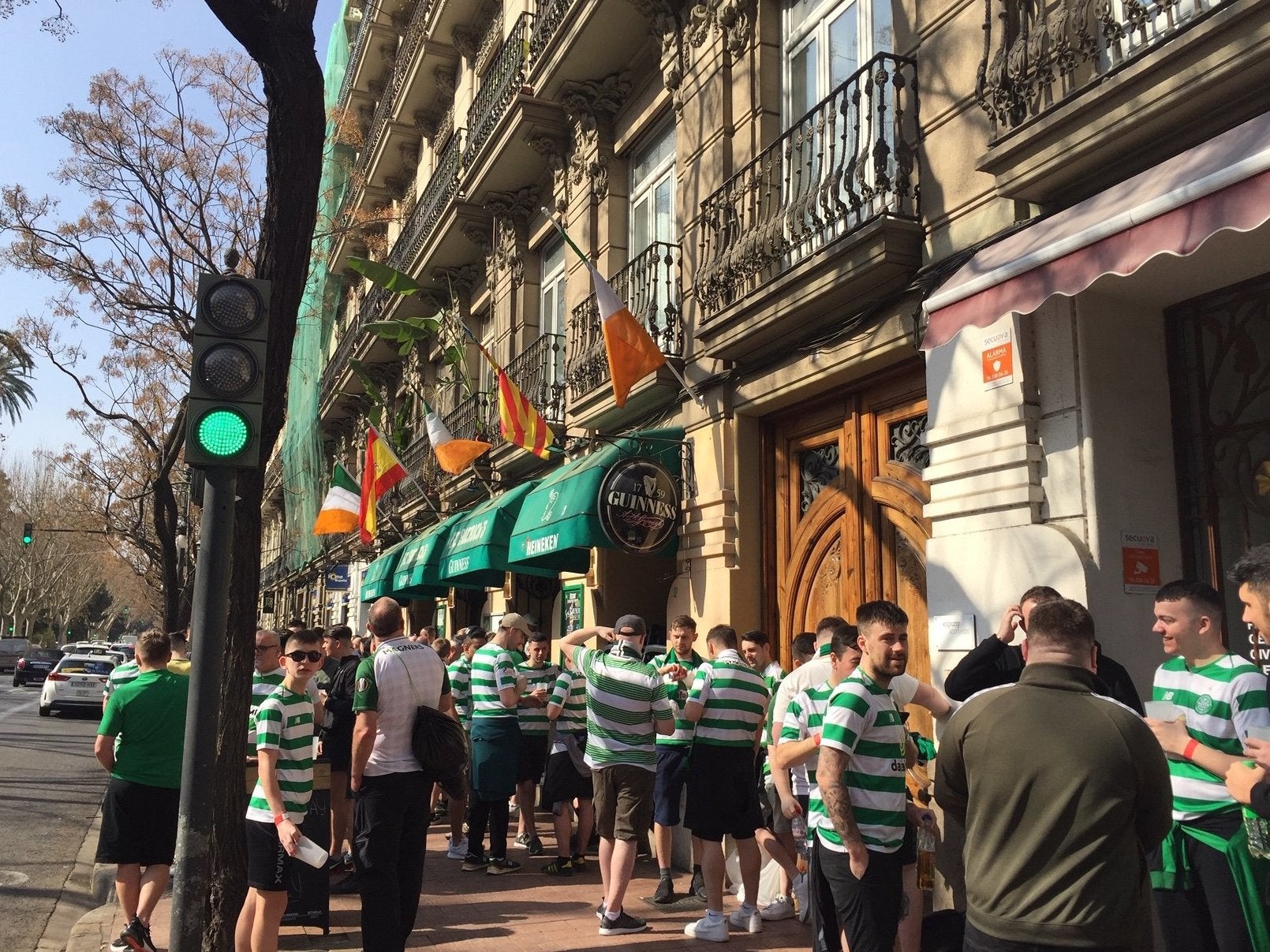 Celtic supporters have caused confrontations with police in Valencia