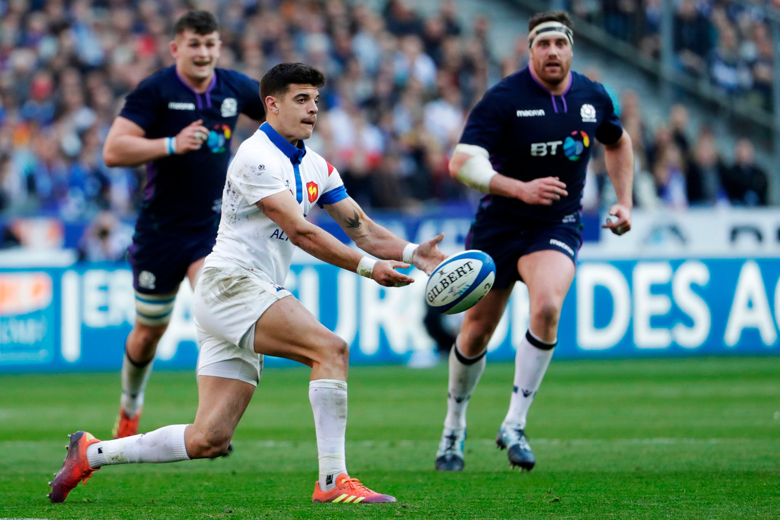 Romain Ntamack in action for France