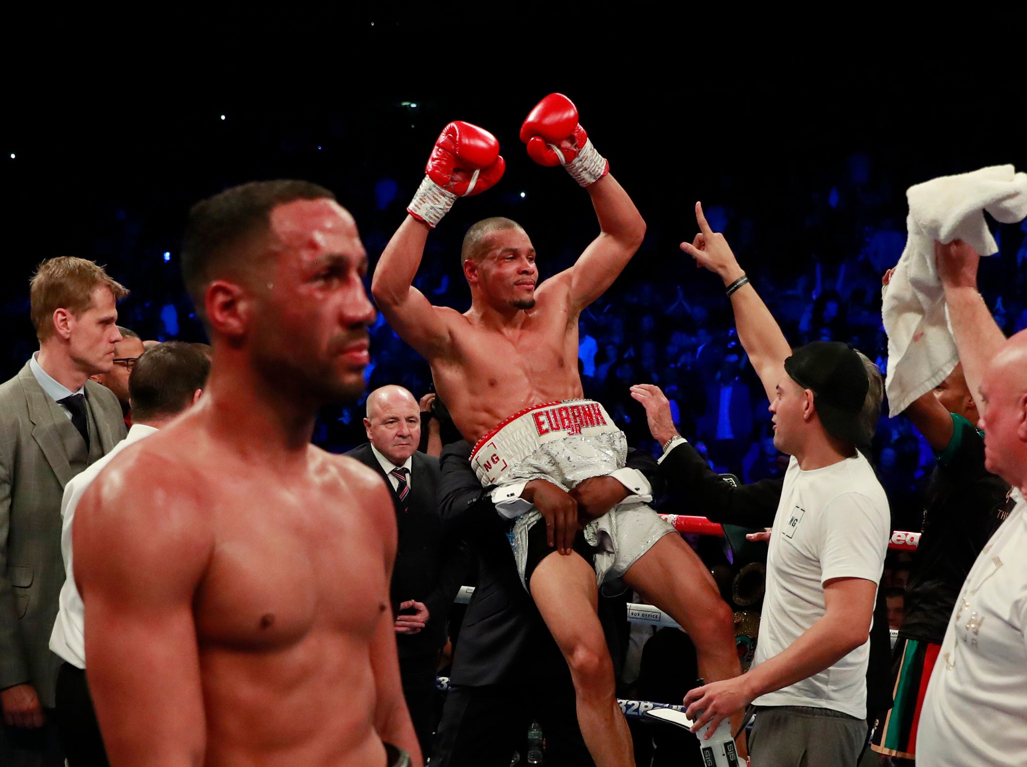 Eubank Jr celebrates his victory at the O2 Arena