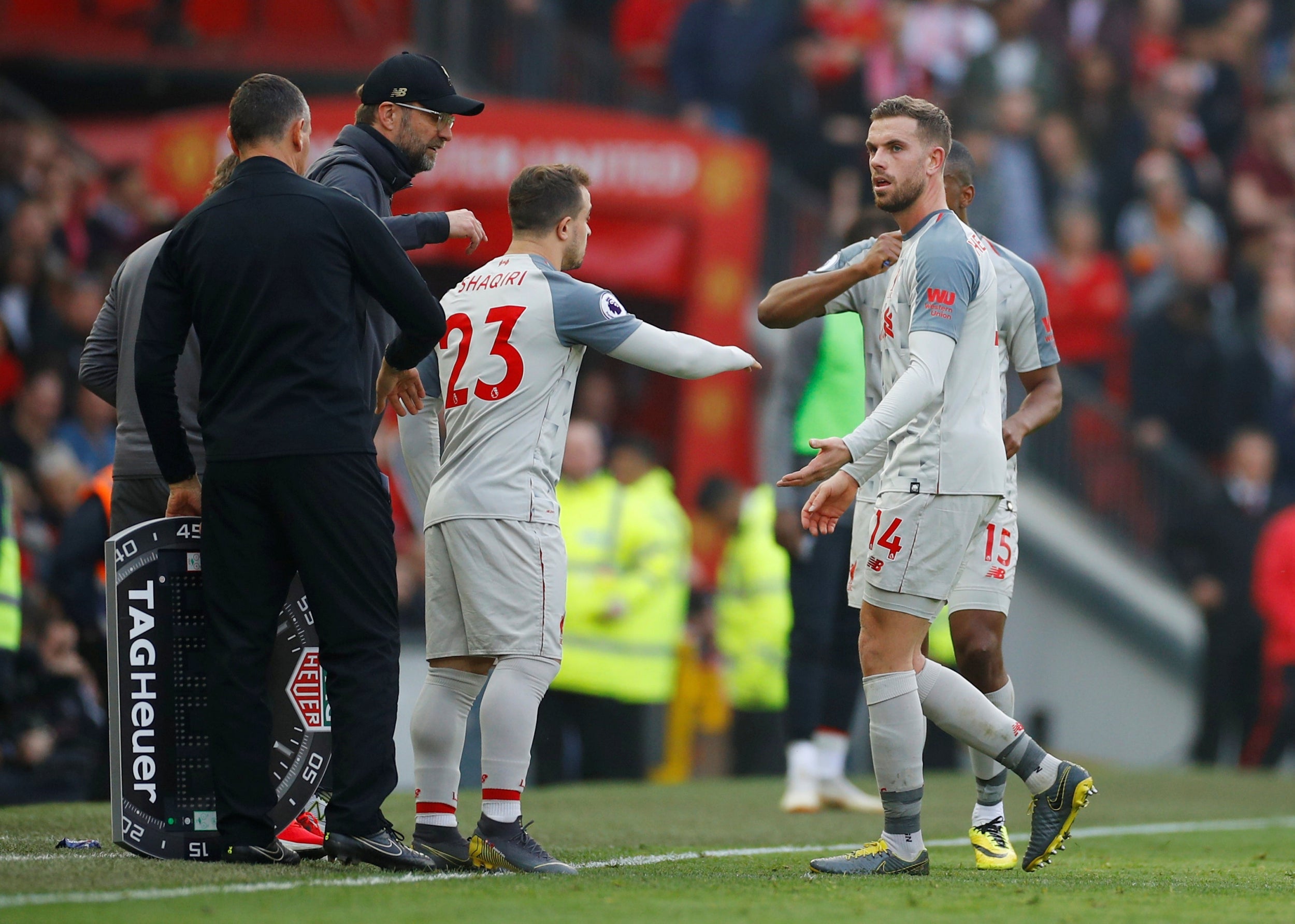 Jordan Henderson was unhappy to be brought off (REUTERS)