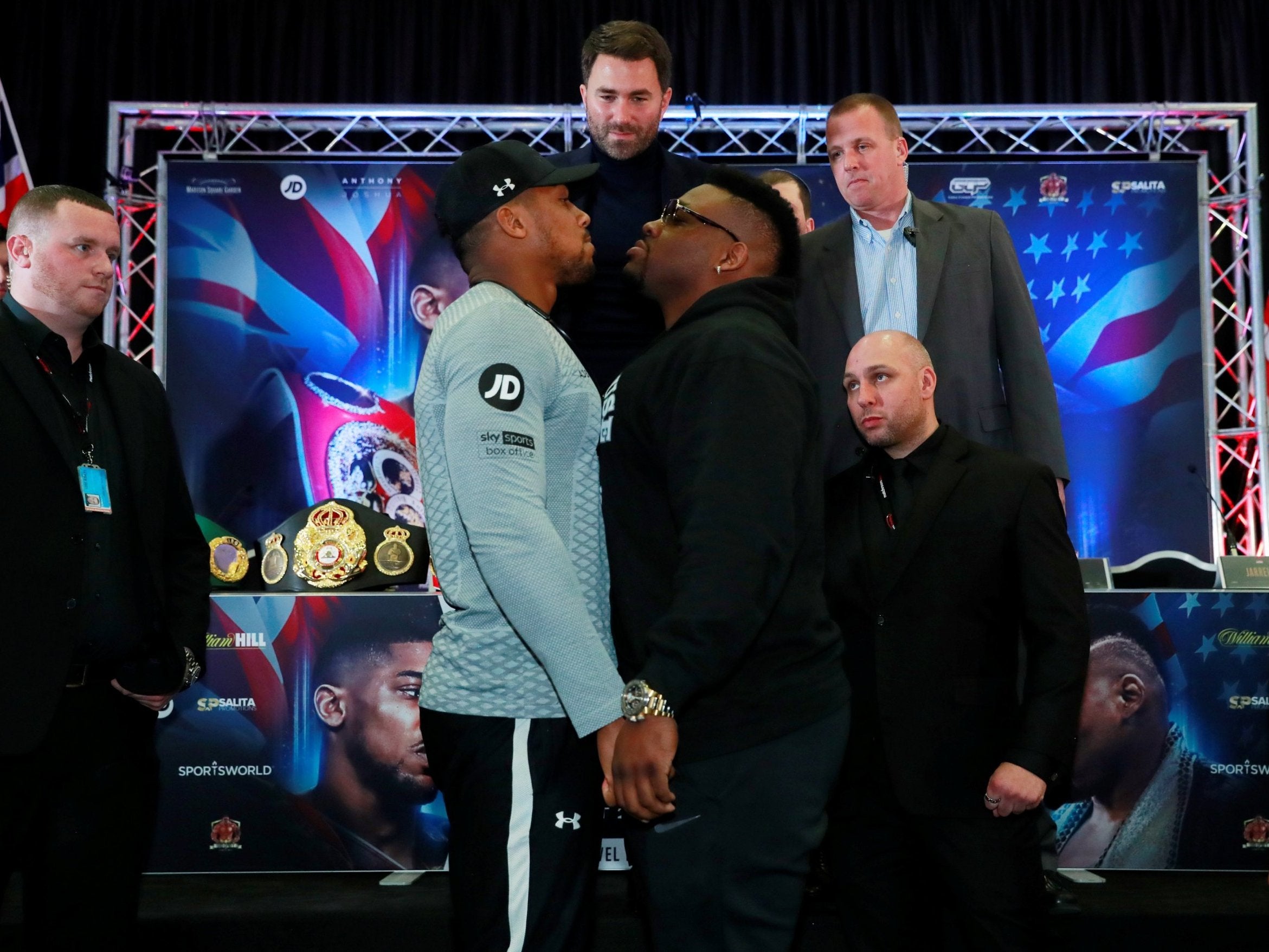 Anthony Joshua and Jarrell Miller go head to head during the press conference