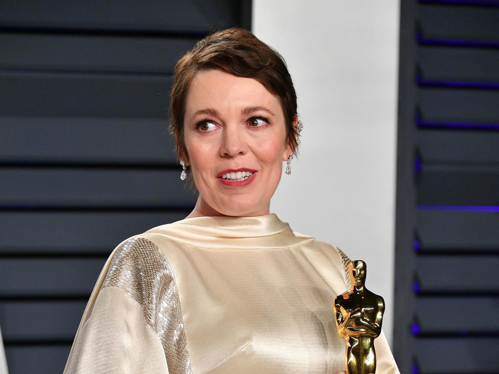 Colman attends an Oscar party after winning the Academy Award for Best Actress