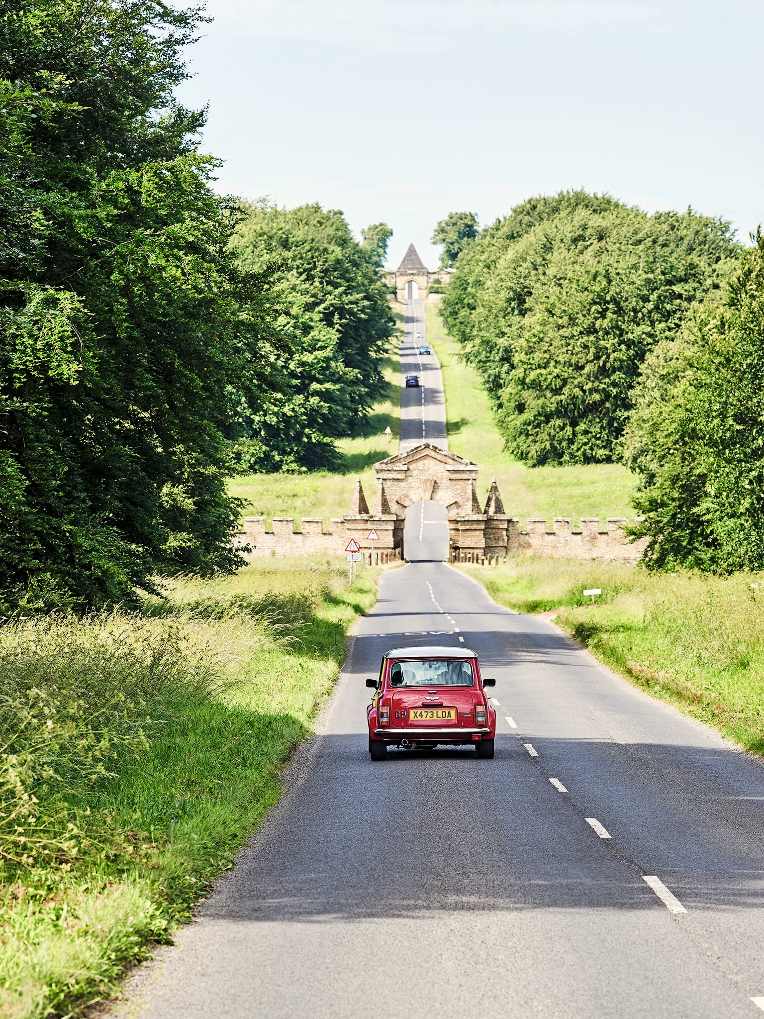 The classic British mini looks right at home in the British countryside