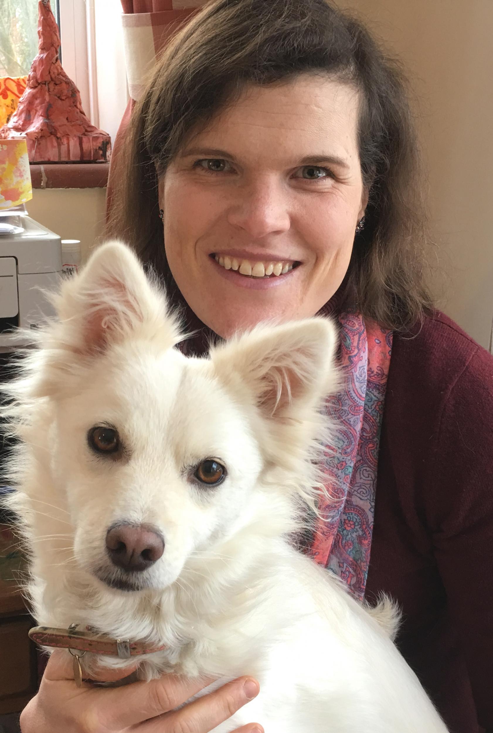 Lorna with Patch, who is registered as a Pets as Therapy dog