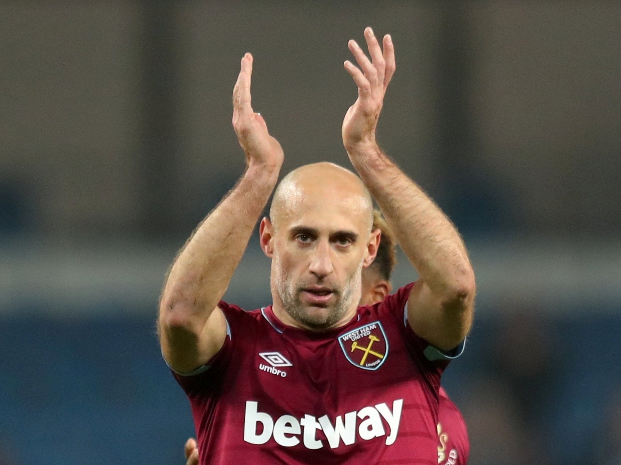 Pablo Zabaleta applauds the fans