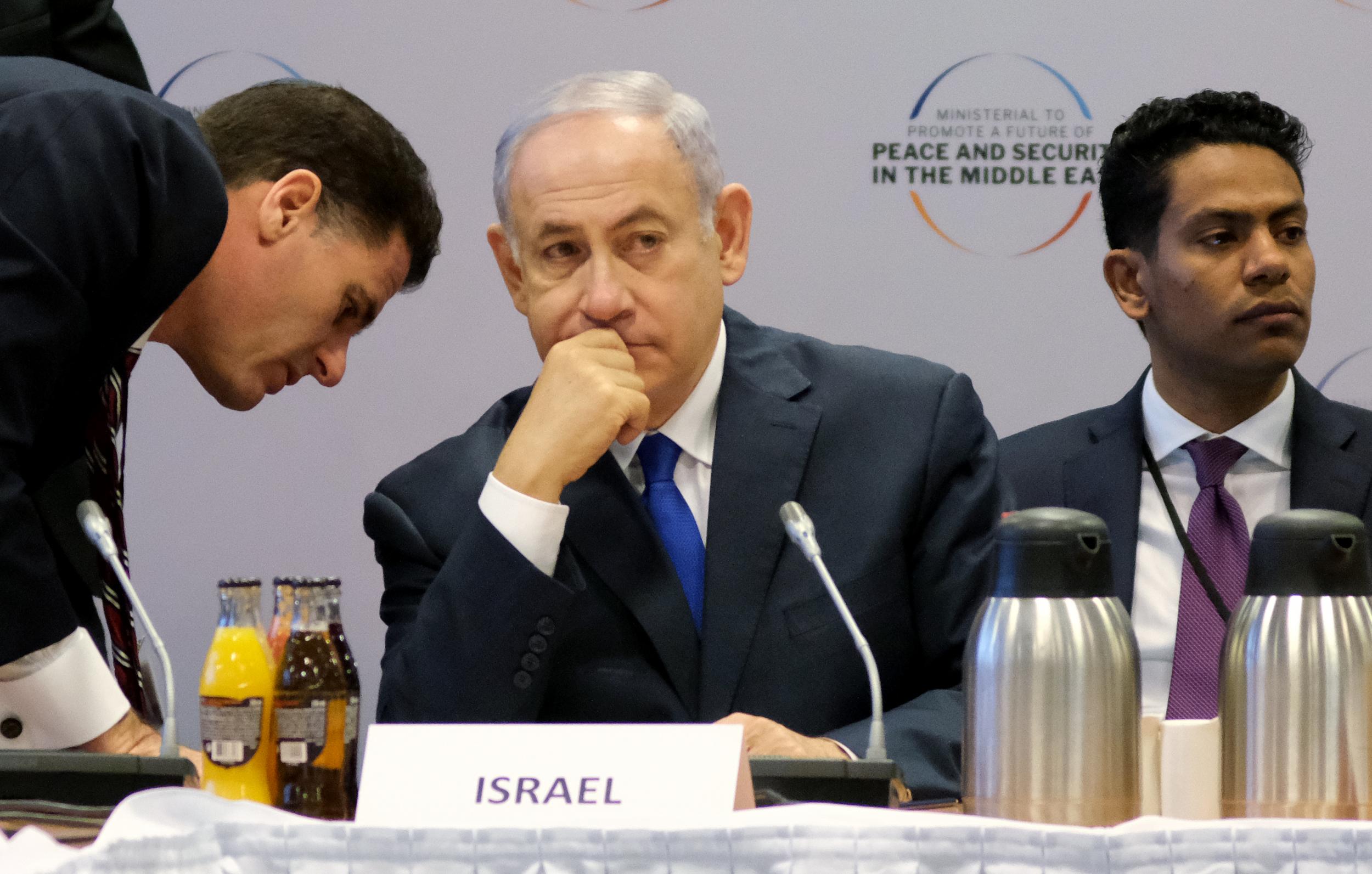 Israeli Prime Minister Benjamin Netanyahu attends the opening session of a conference on the Middle East in Warsaw, Poland