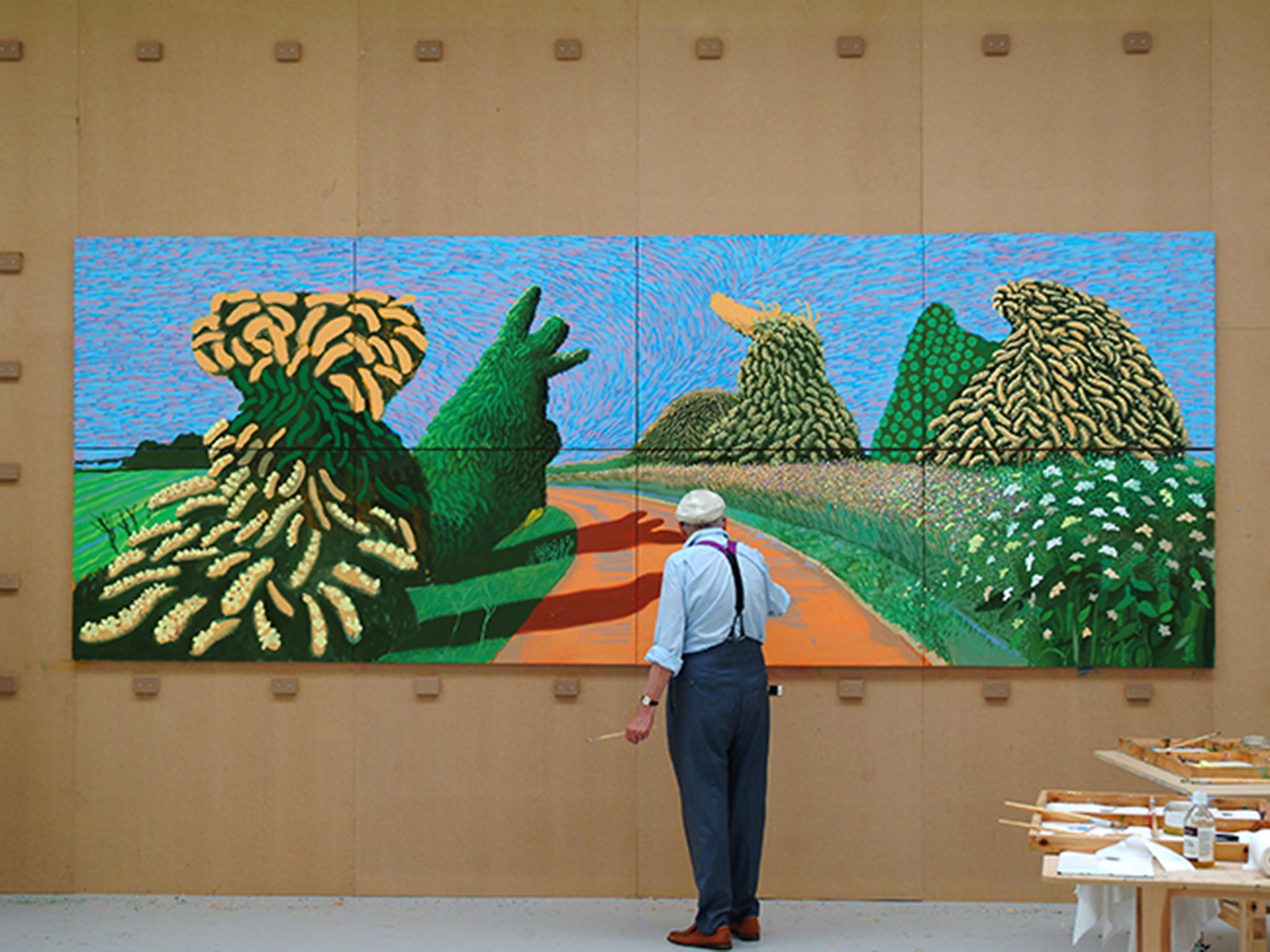 Hockney painting ‘May Blossom on the Roman Road’, 2009 (Jean-Pierre Goncalves de Lima)