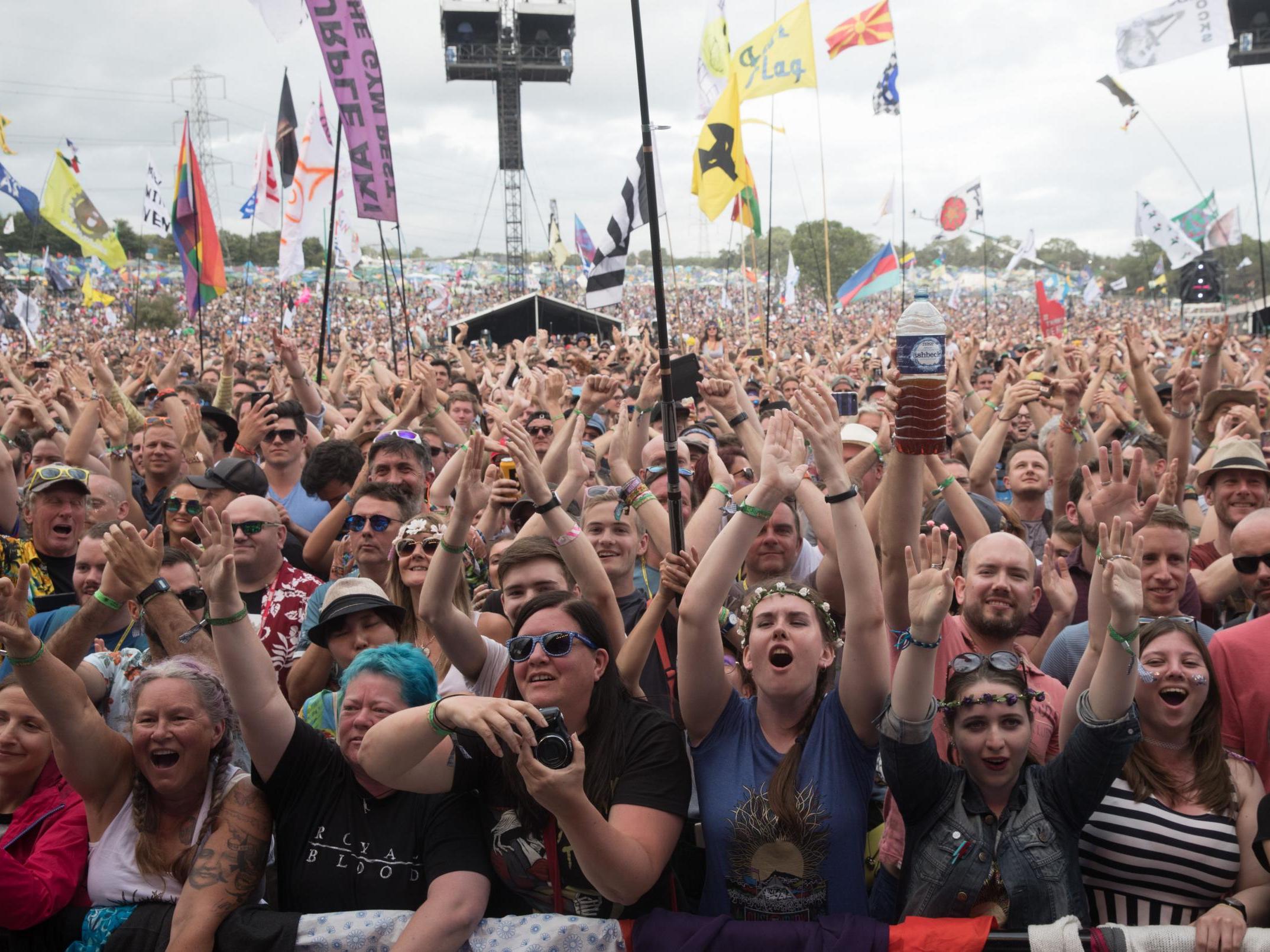 Fans cheer at Glastonbury in 2017