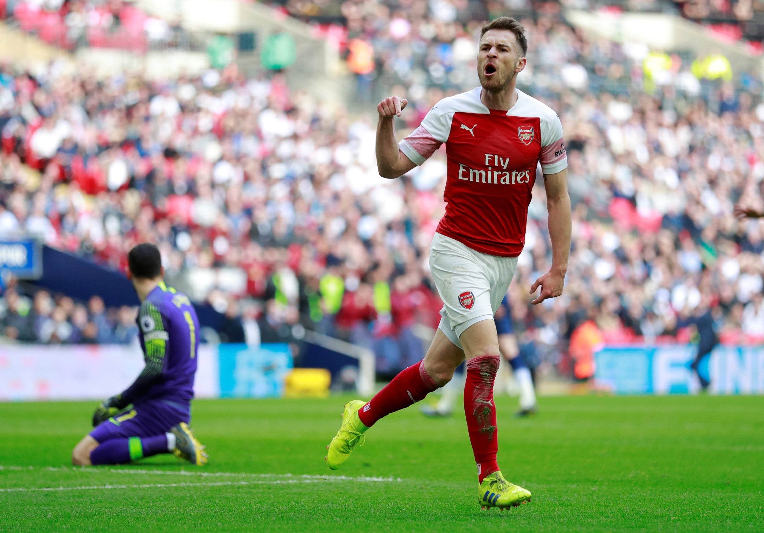 Aaron Ramsey celebrates after putting Arsenal in front (Reuters)