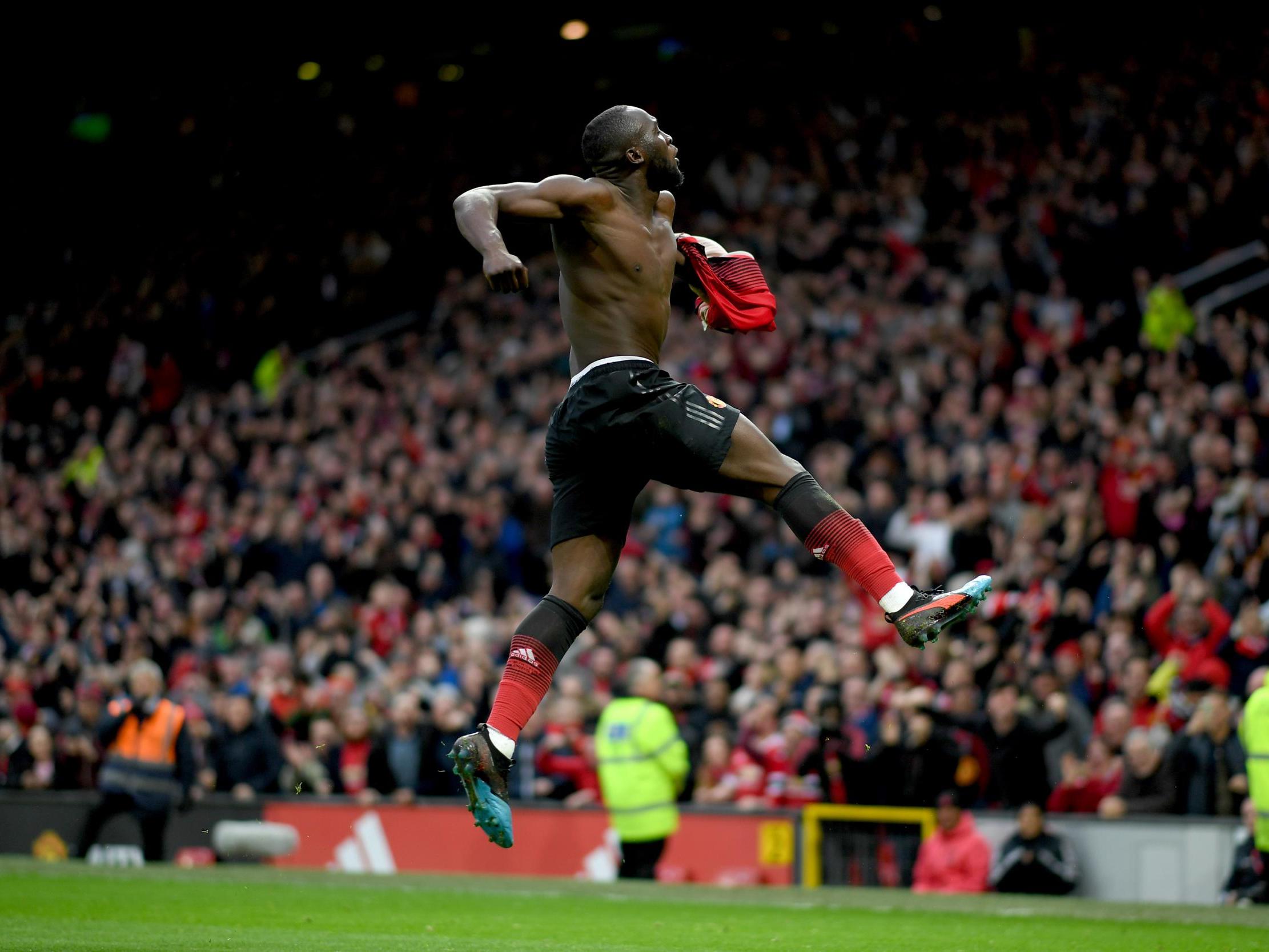 Romelu Lukaku celebrates United’s second goal (Getty )