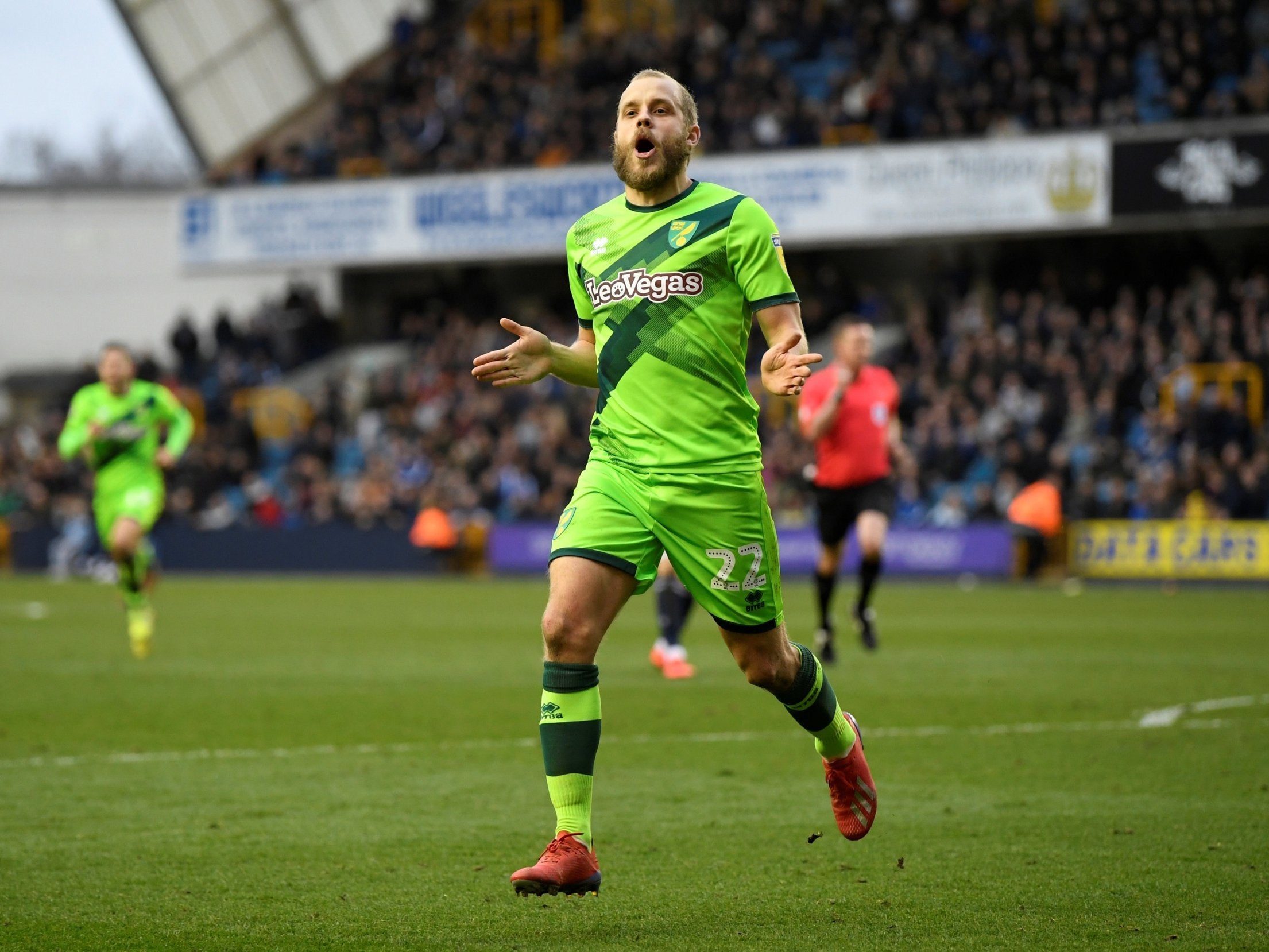 Teemu Pukki celebrates scoring Norwich’s third goal of the game