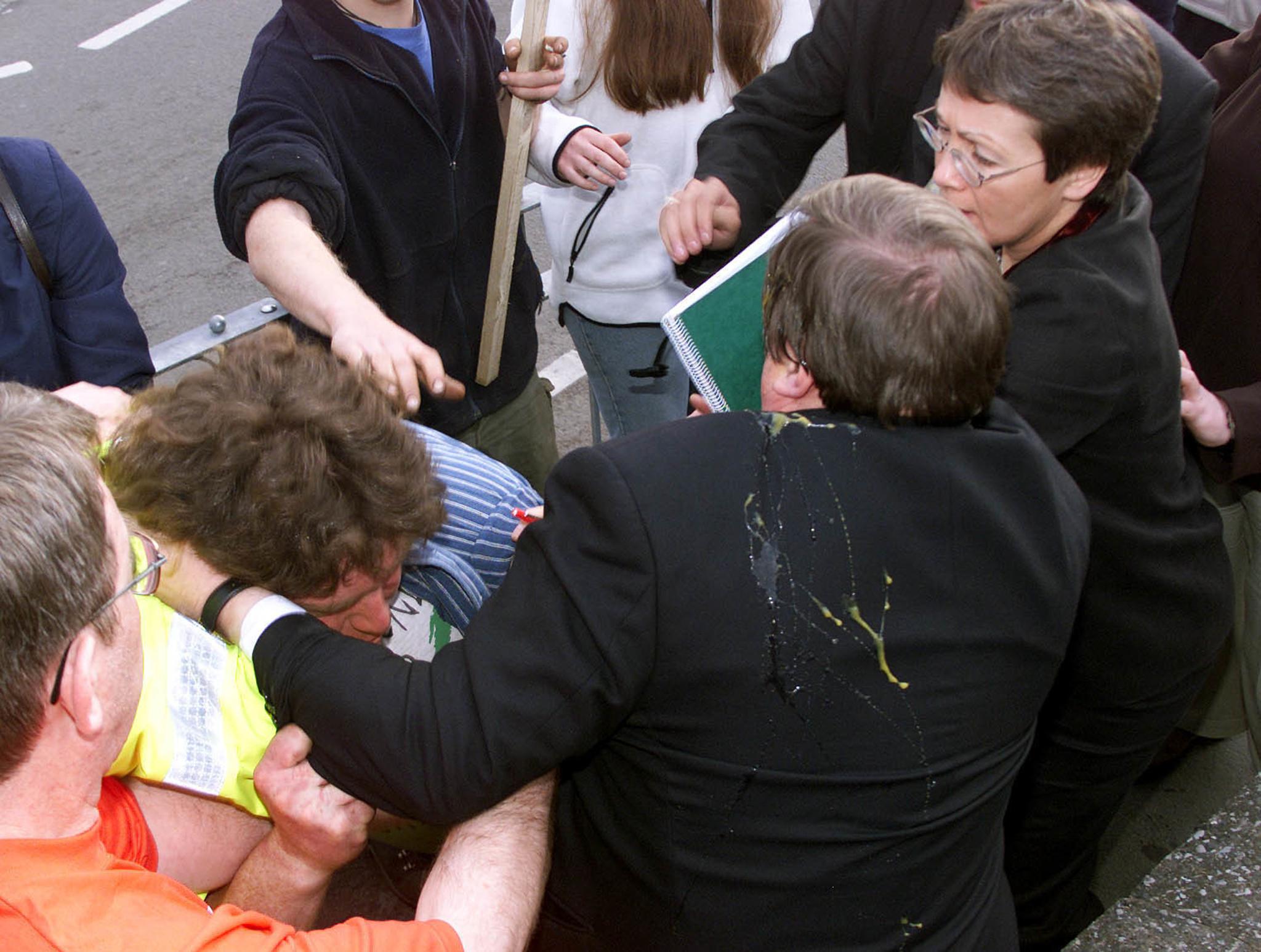 Deputy prime minister John Prescott was hit with an egg by a protester in 2001