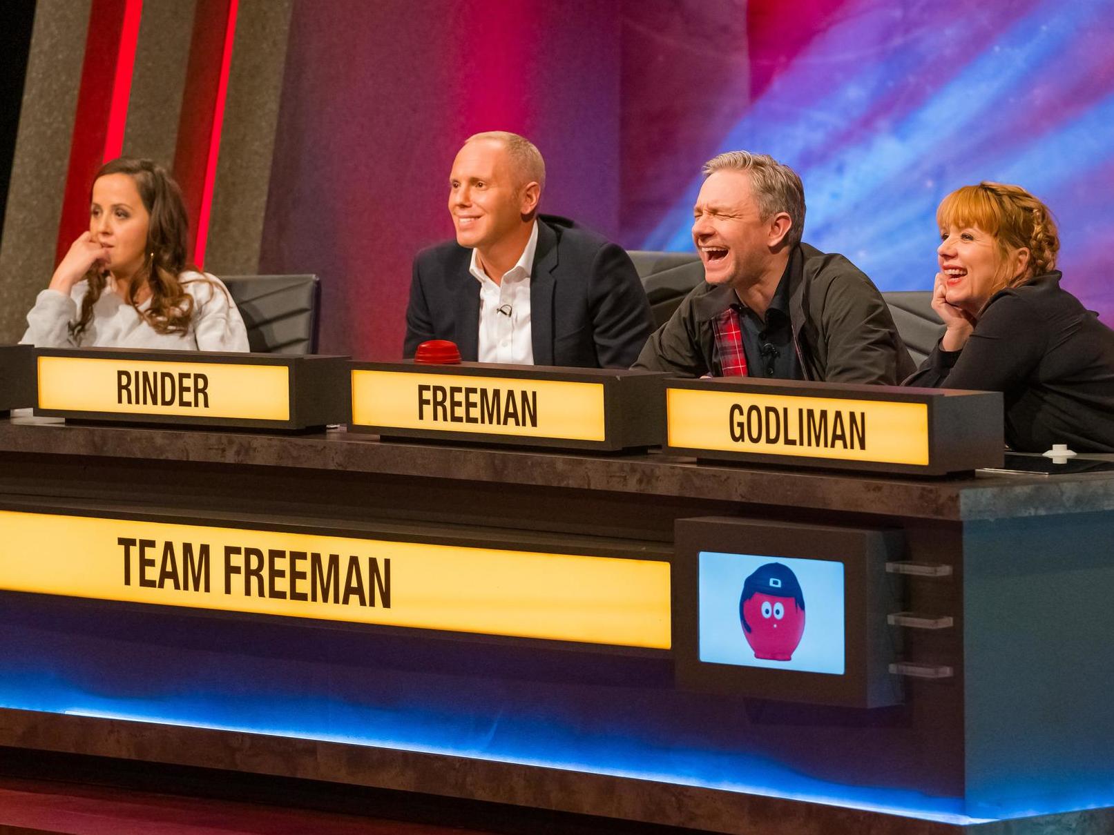 Luisa Omielan, Judge Robert Rinder, Martin Freeman and Kerry Godliman on Comic Relief Does University Challenge