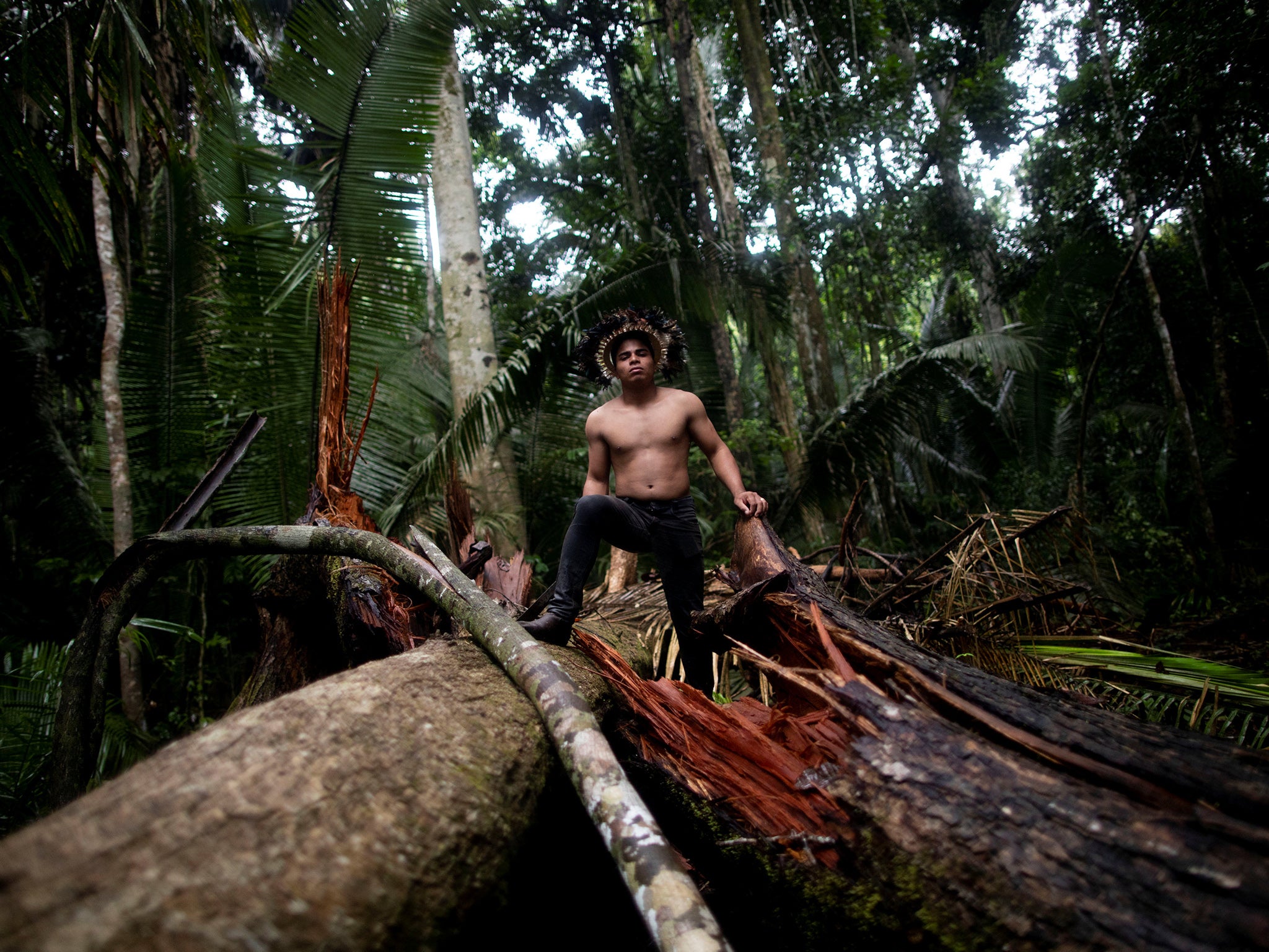 An indigenous man of the Uru-eu-wau-wau tribe which was attacked by invaders armed with machetes and chainsaws on their lands near Campo Novo de Rondonia in January