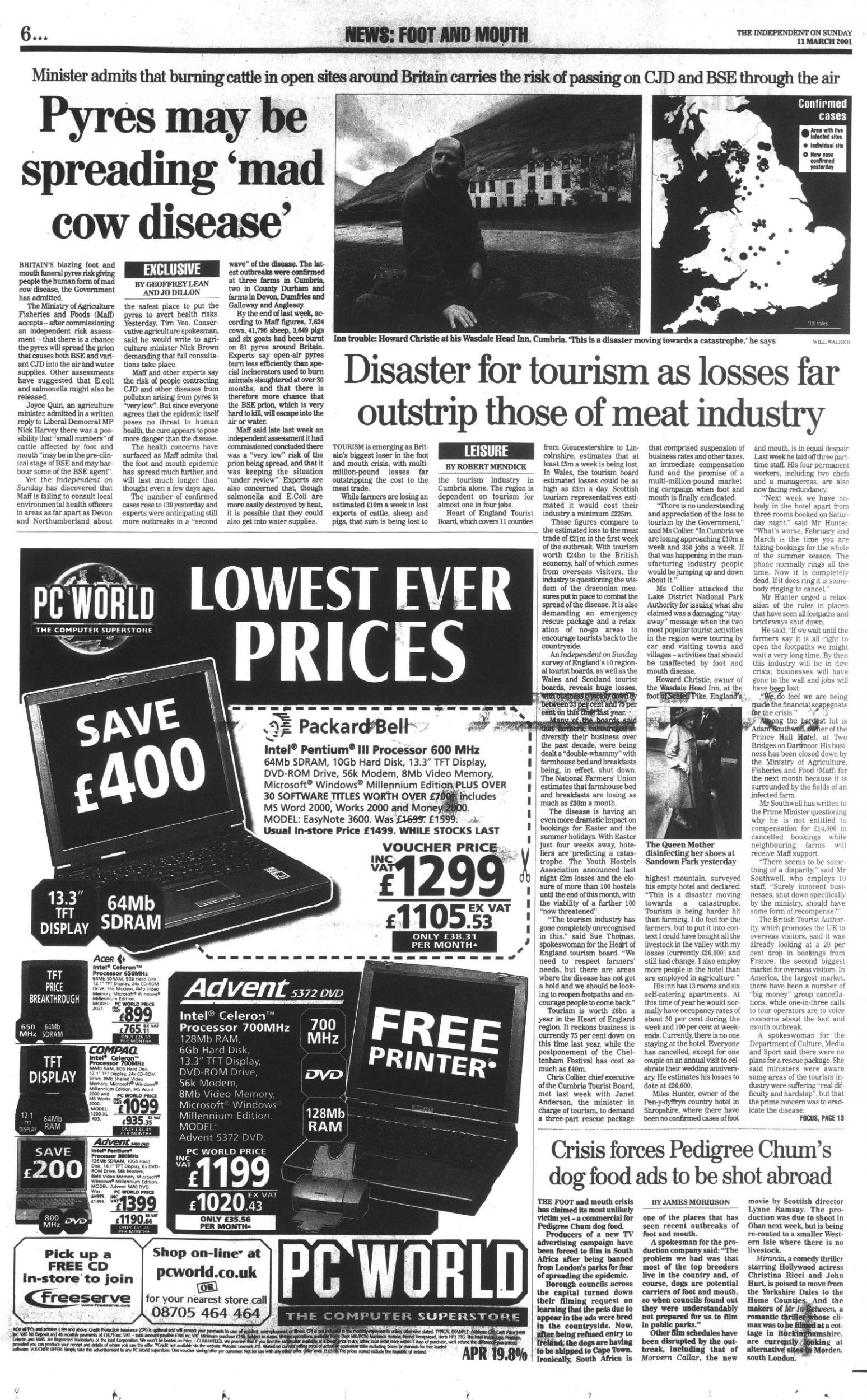 The Independent, page 6, 11 March 2001