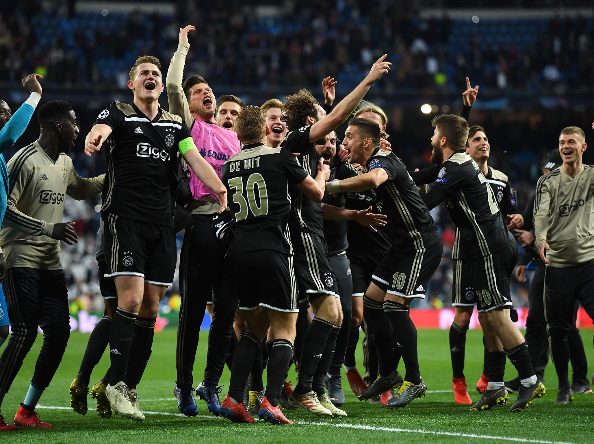 Ajax celebrate their famous win