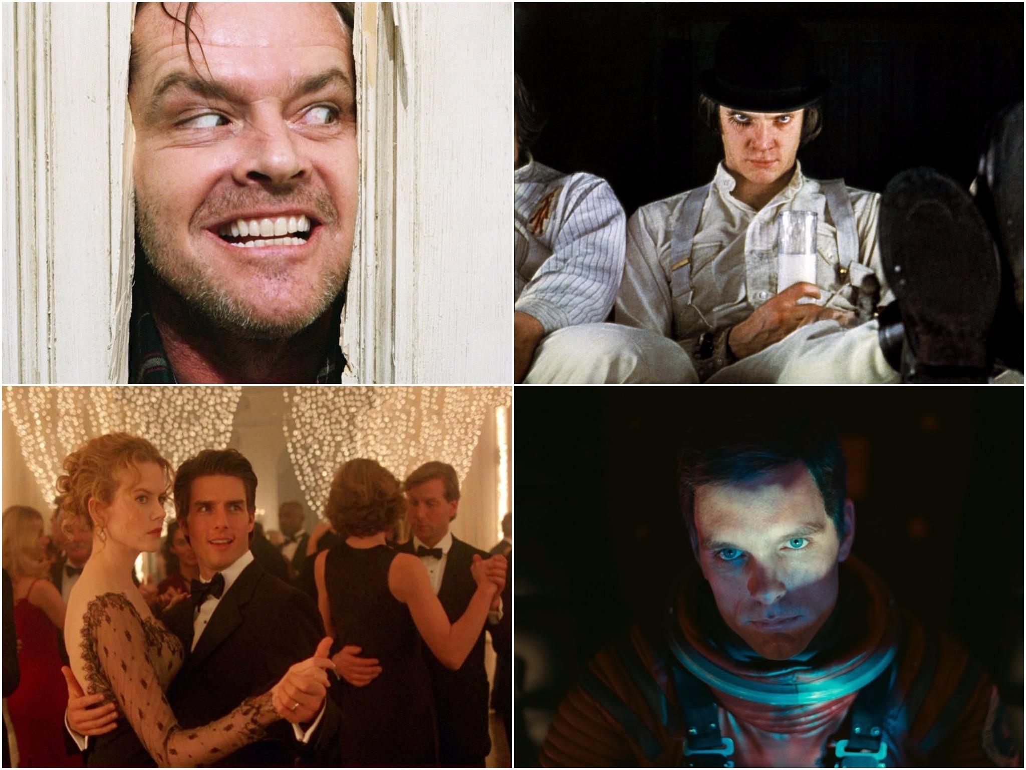 Clockwise from top right: The Shining, A Clockwork Orange, 2001: A Space Odyssey, and Eyes Wide Shut