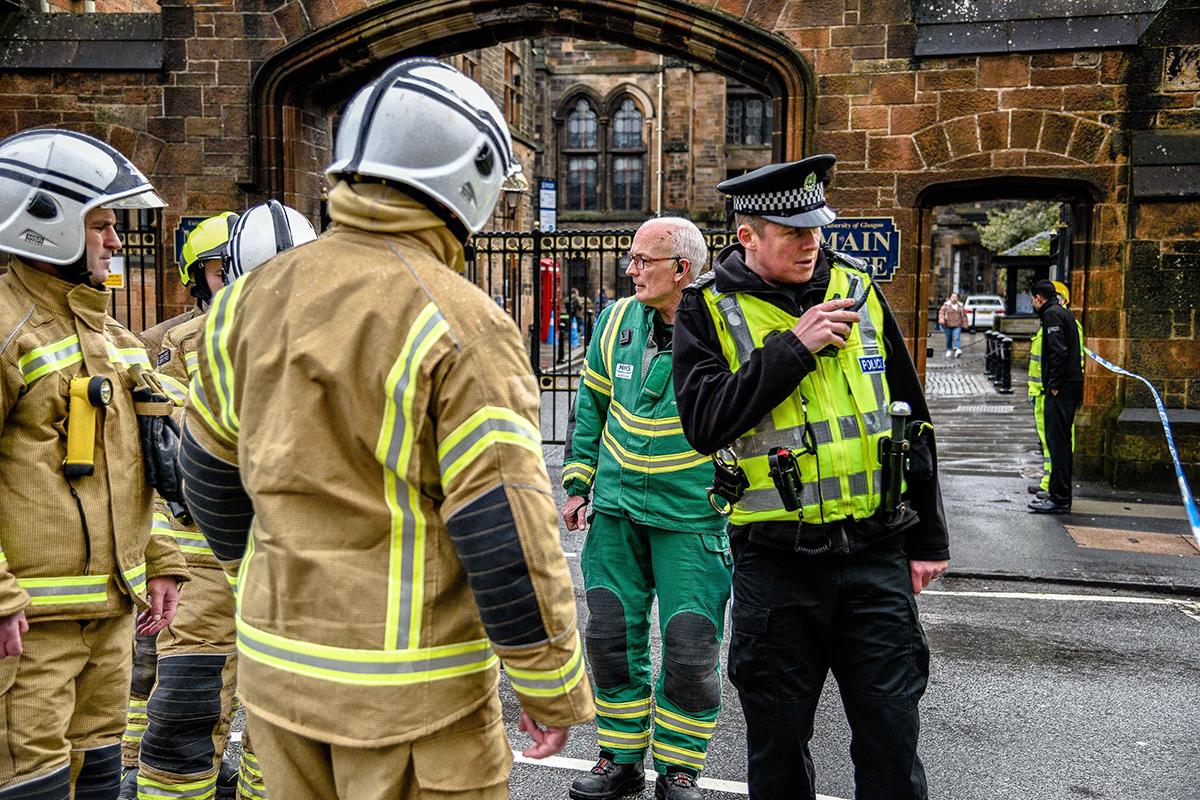 Emergency services at Glasgow University (Alamy Live News.)