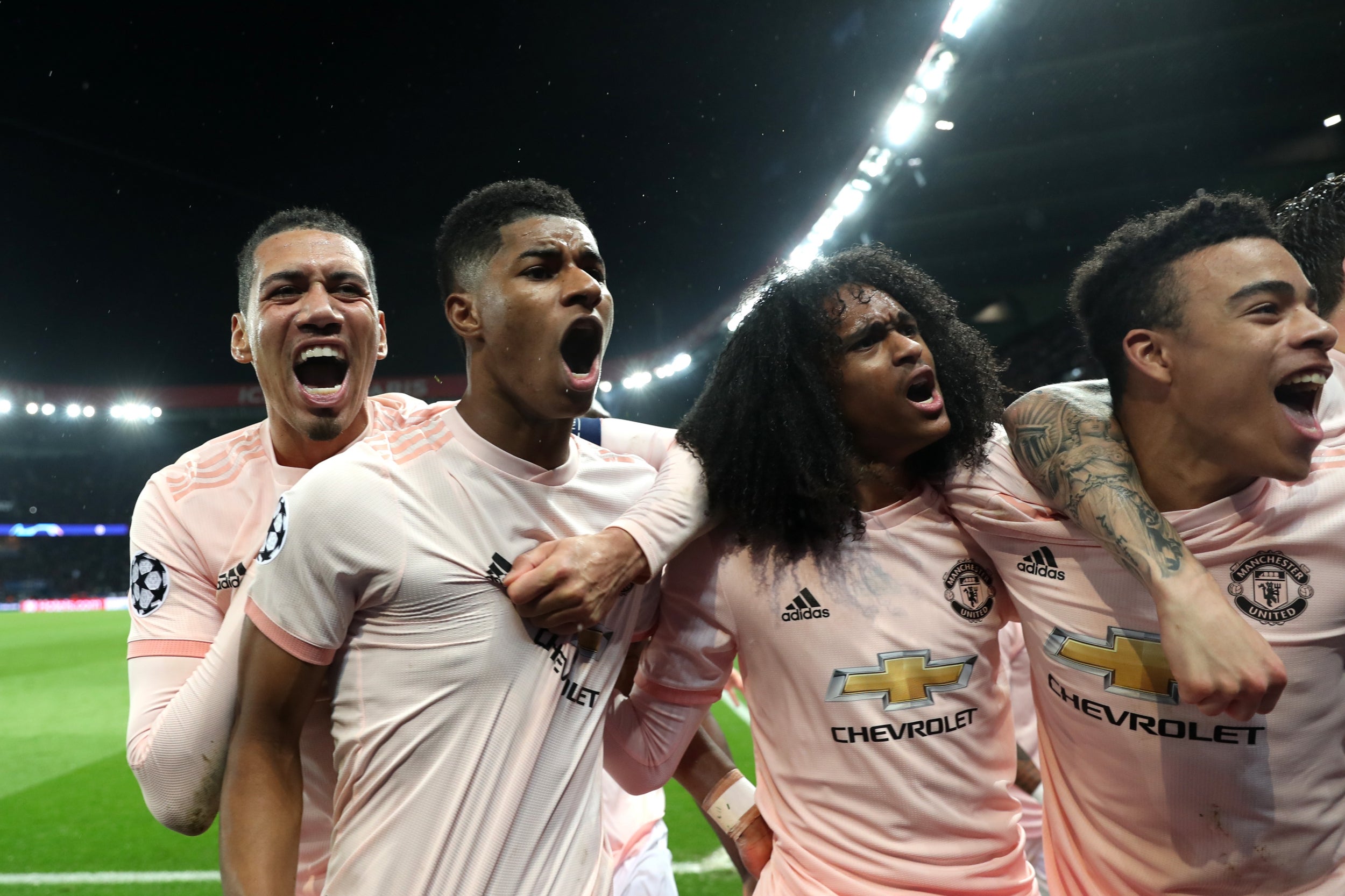 Marcus Rashford celebrates putting Manchester United into the quarter-finals (Getty)