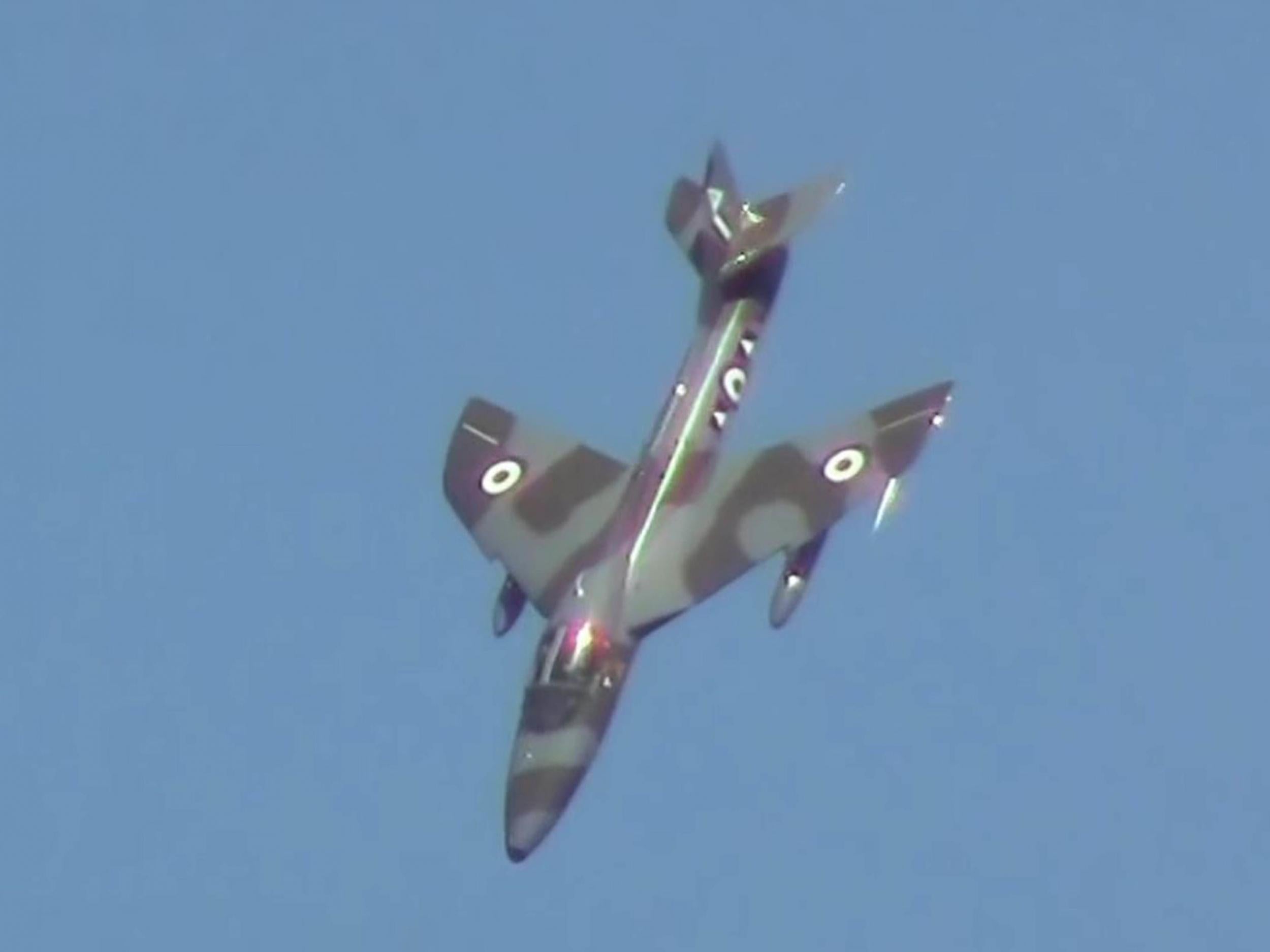 The Hawker Hunter jet moments before it crashed (Surrey Police/CPS/PA)