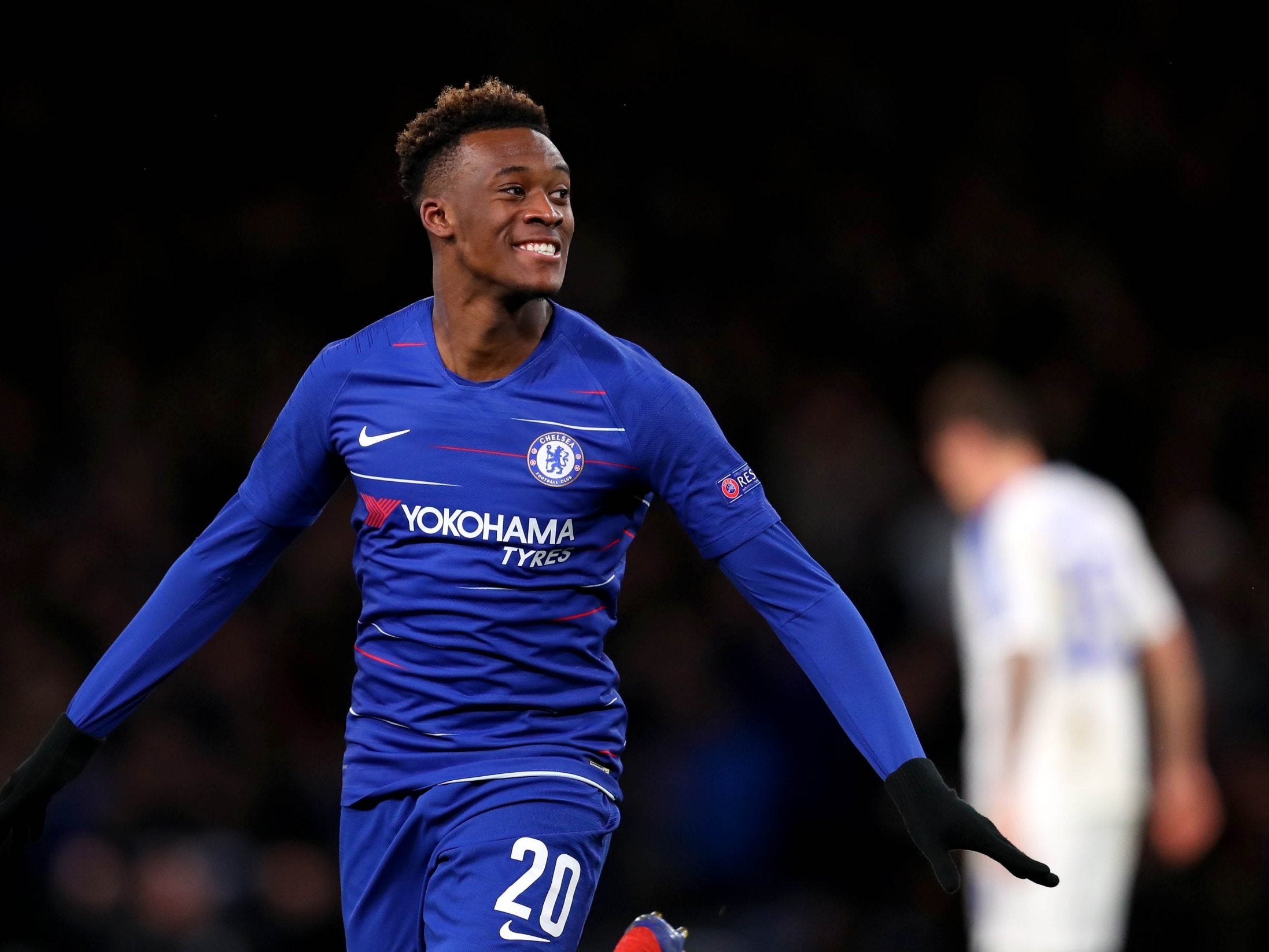 Callum Hudson-Odoi celebrates scoring the third of the night